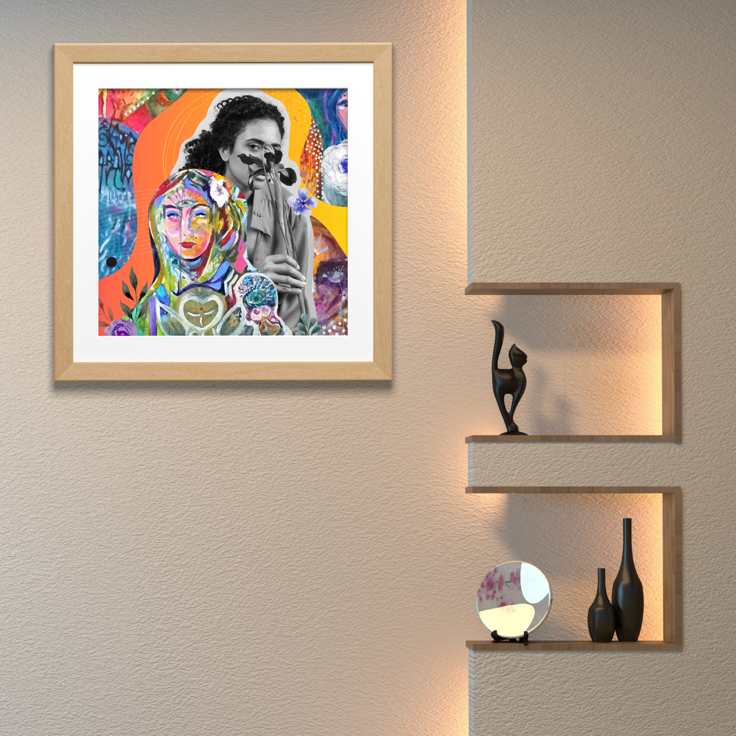 Framed The Mother Art Print hanging on a wall in a home, highlighting the elegant design of this digital artwork and its archetype theme.