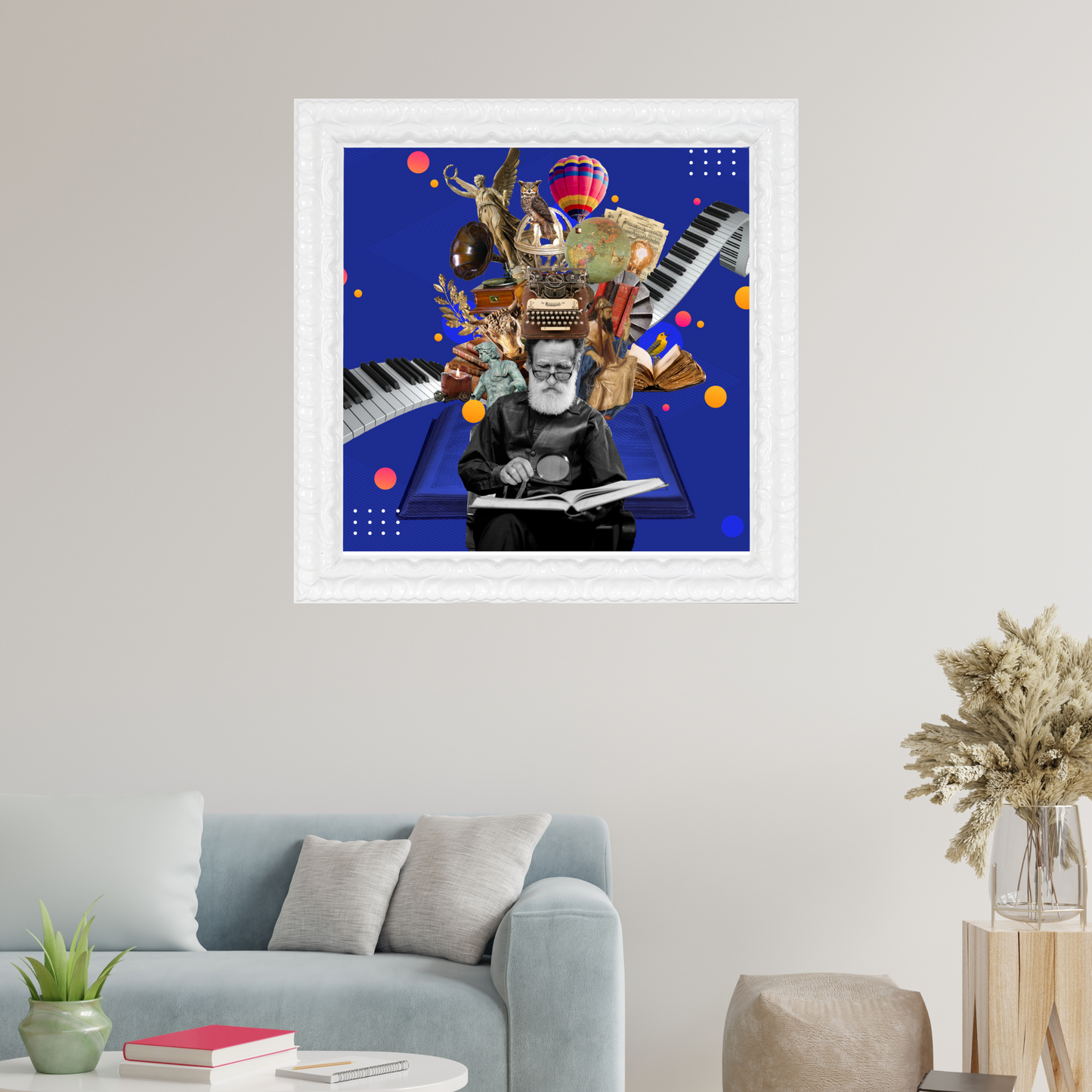 The Sage Art Print framed and hung on a wall in a home. This high-quality digital artwork illustrates the Sage archetype