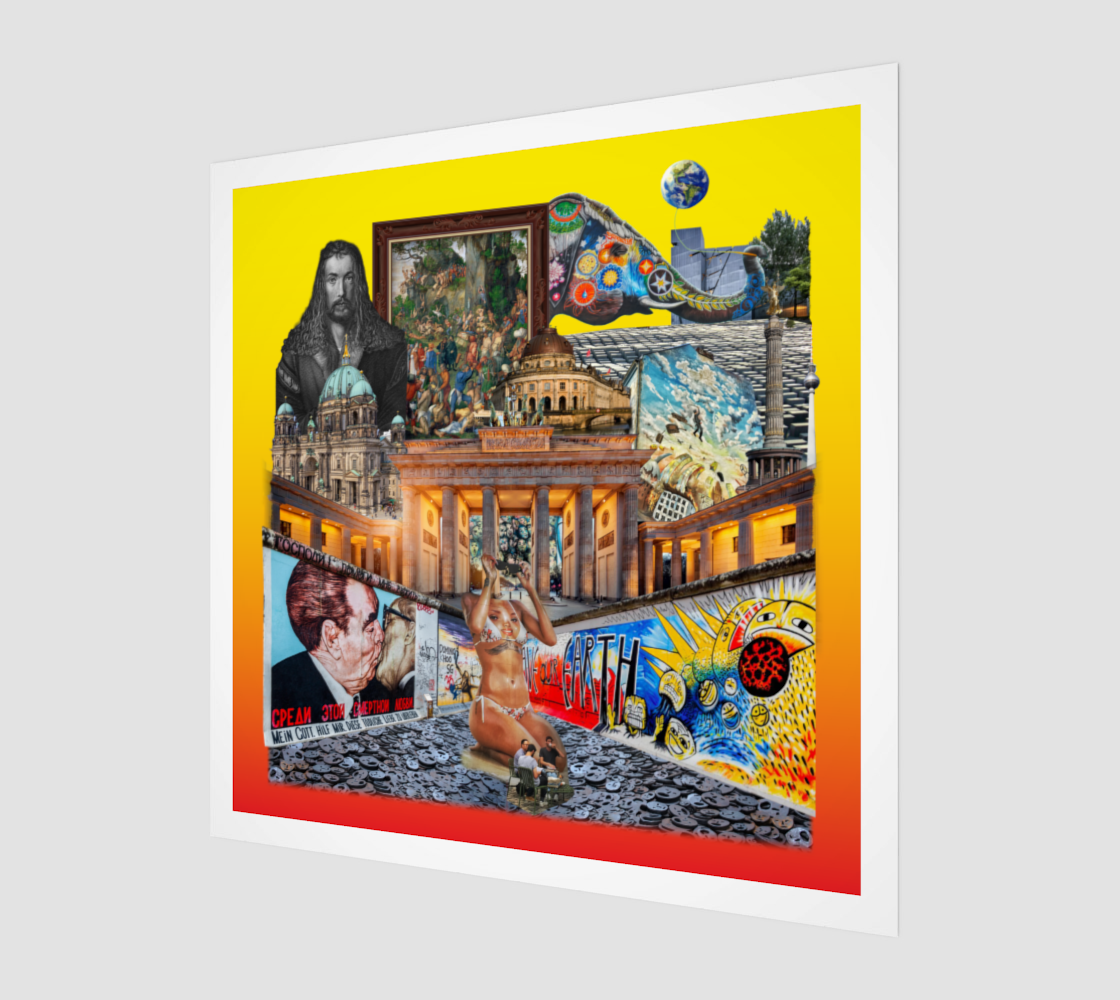 Side view print of Berlin, Germany Art Print, showing the detailed depiction of Berlin’s architecture, including medieval art influences and photographs from the East Side Gallery.