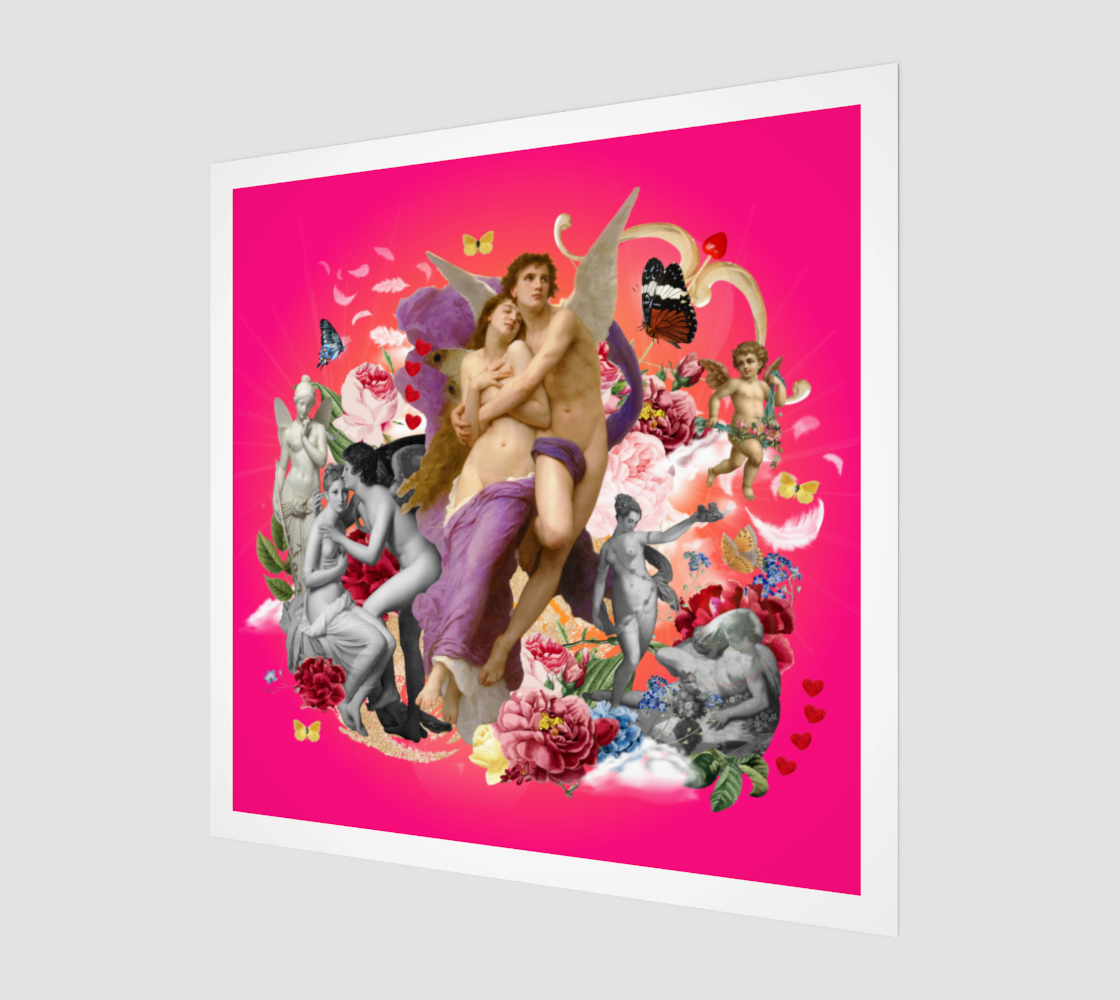 Side view print of the Cupid and Psyche Art Print, highlighting the intricate and original digital artwork of the mythological lovers