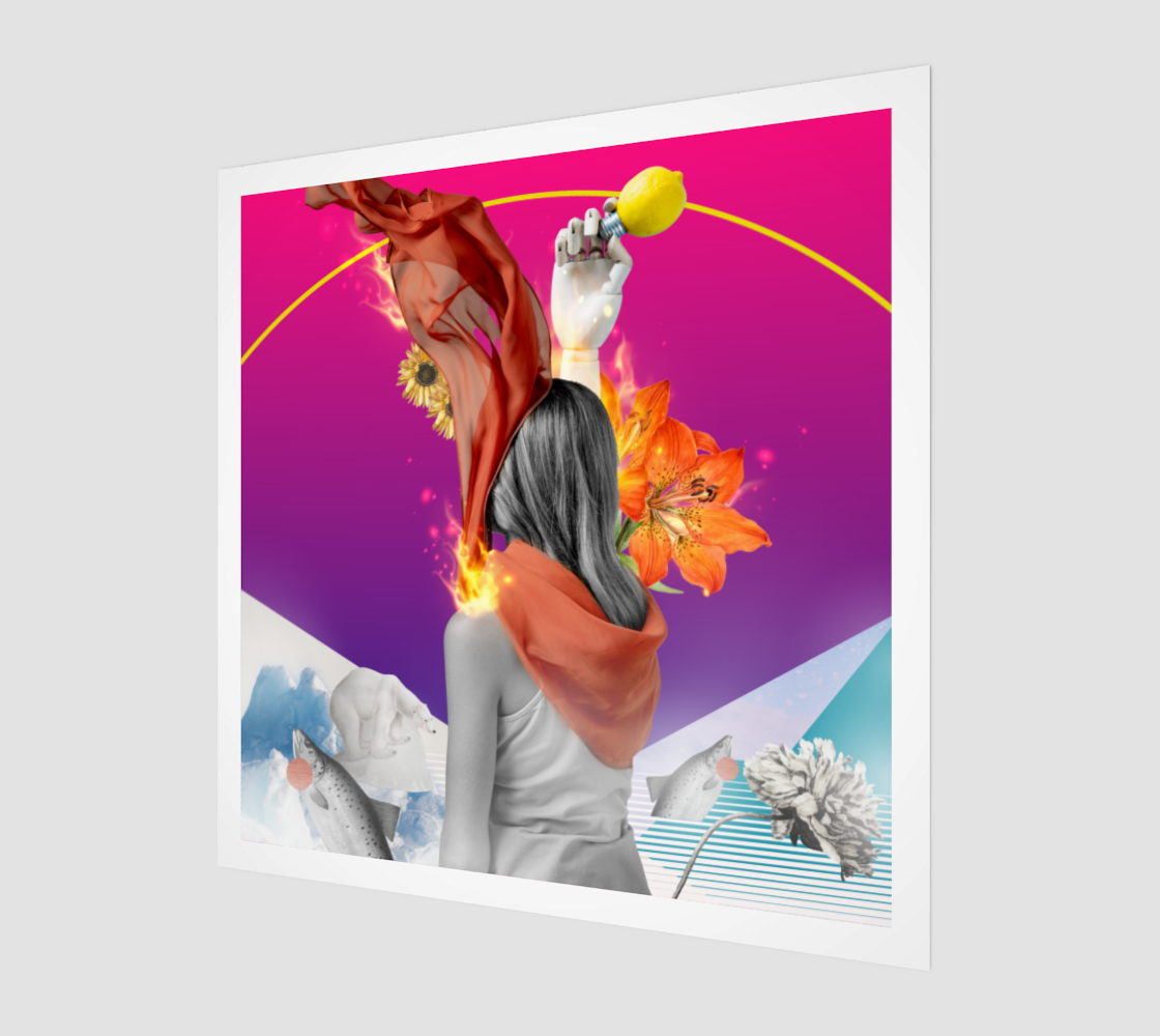 Side view of the Fire and Ice Art Print revealing intricate details and vivid colors in this interesting art print that blends fire and ice elements in digital artwork.