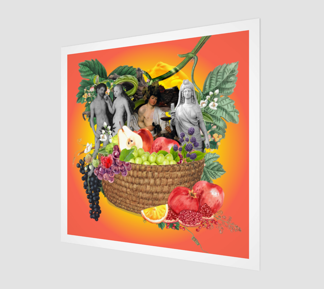 Side view print of the Fruits Art Print, highlighting the original digital artwork of various fruits