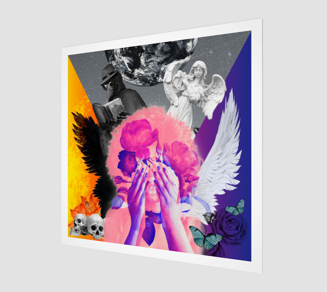 Side view print of the Good vs Evil Art Print emphasizing the details and dynamic contrasts of this archetype art print.