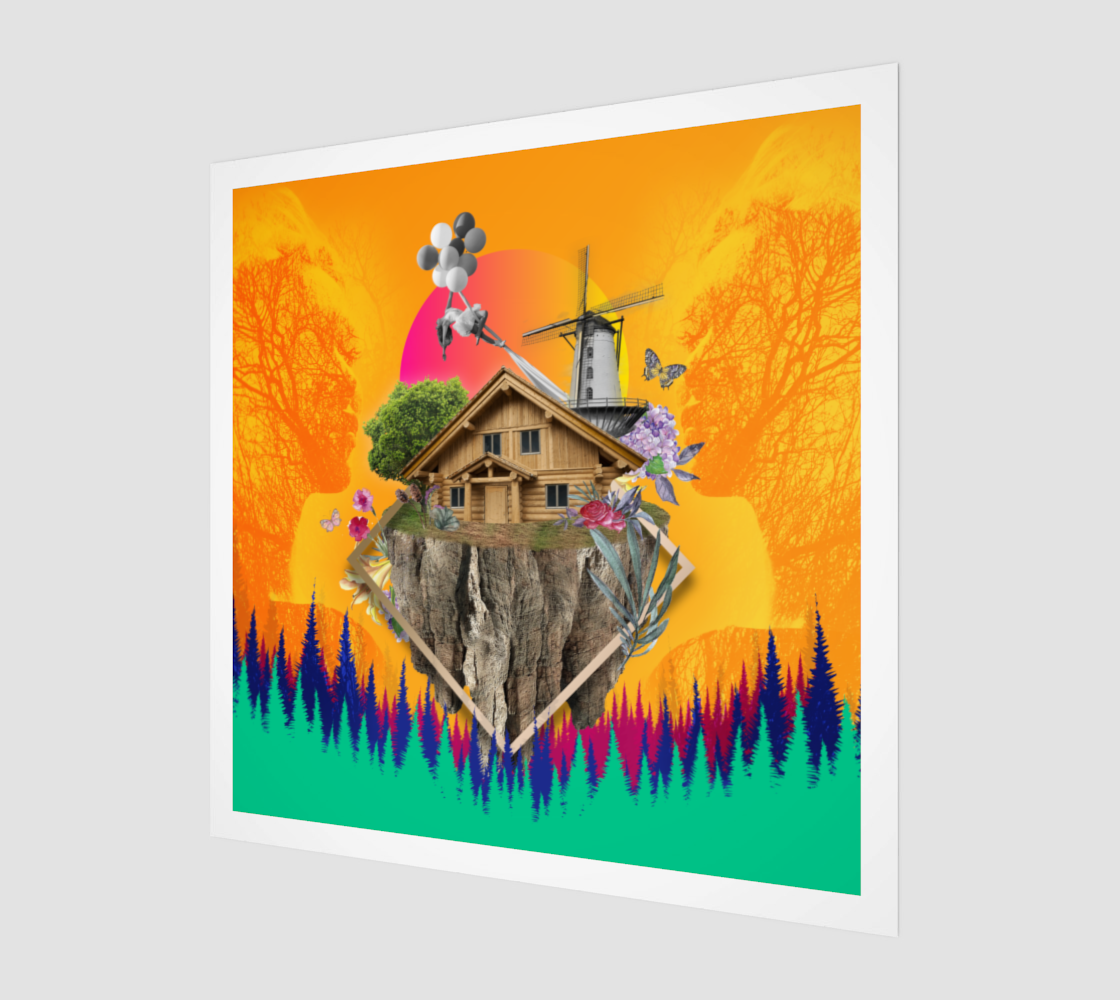 Side view print of the Haven vs Wilderness Art Print showing the depth and texture of this digital artwork