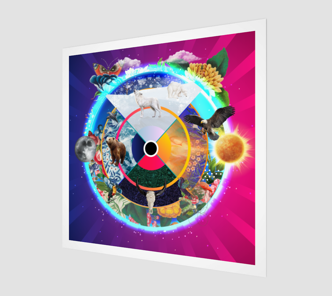 Side view print of the Medicine Wheel Art Print showing detailed digital artwork of the Medicine Wheel.