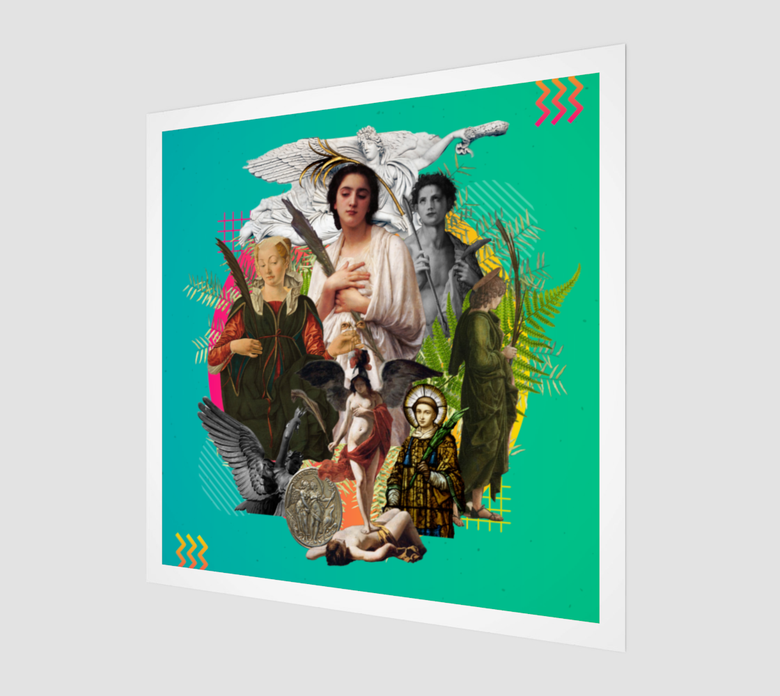 Side view print of the Palm Leaf Art Print showing detailed digital artwork of palm leaves.