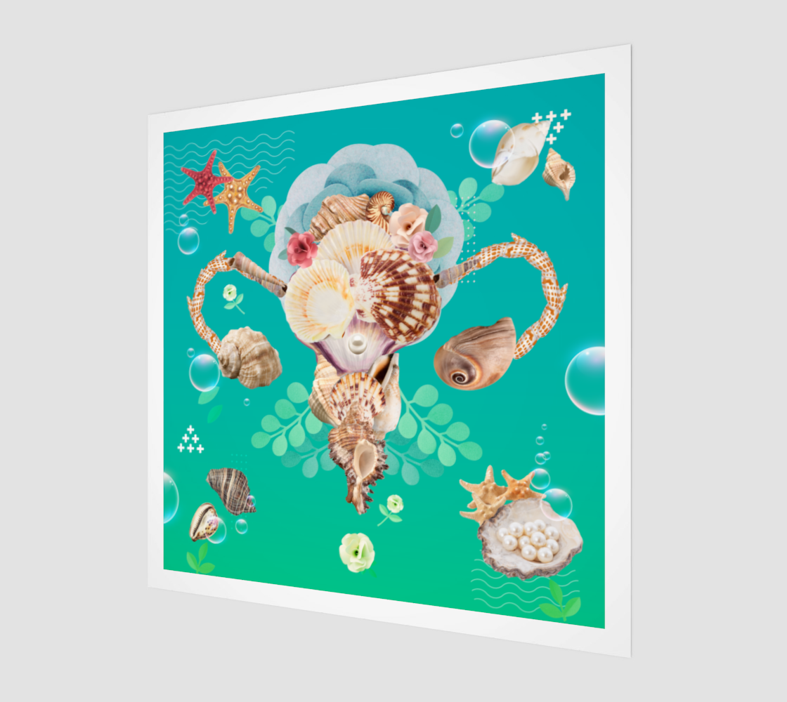 Side view print of the Seashells Art Print, highlighting the details of the elegant digital artwork