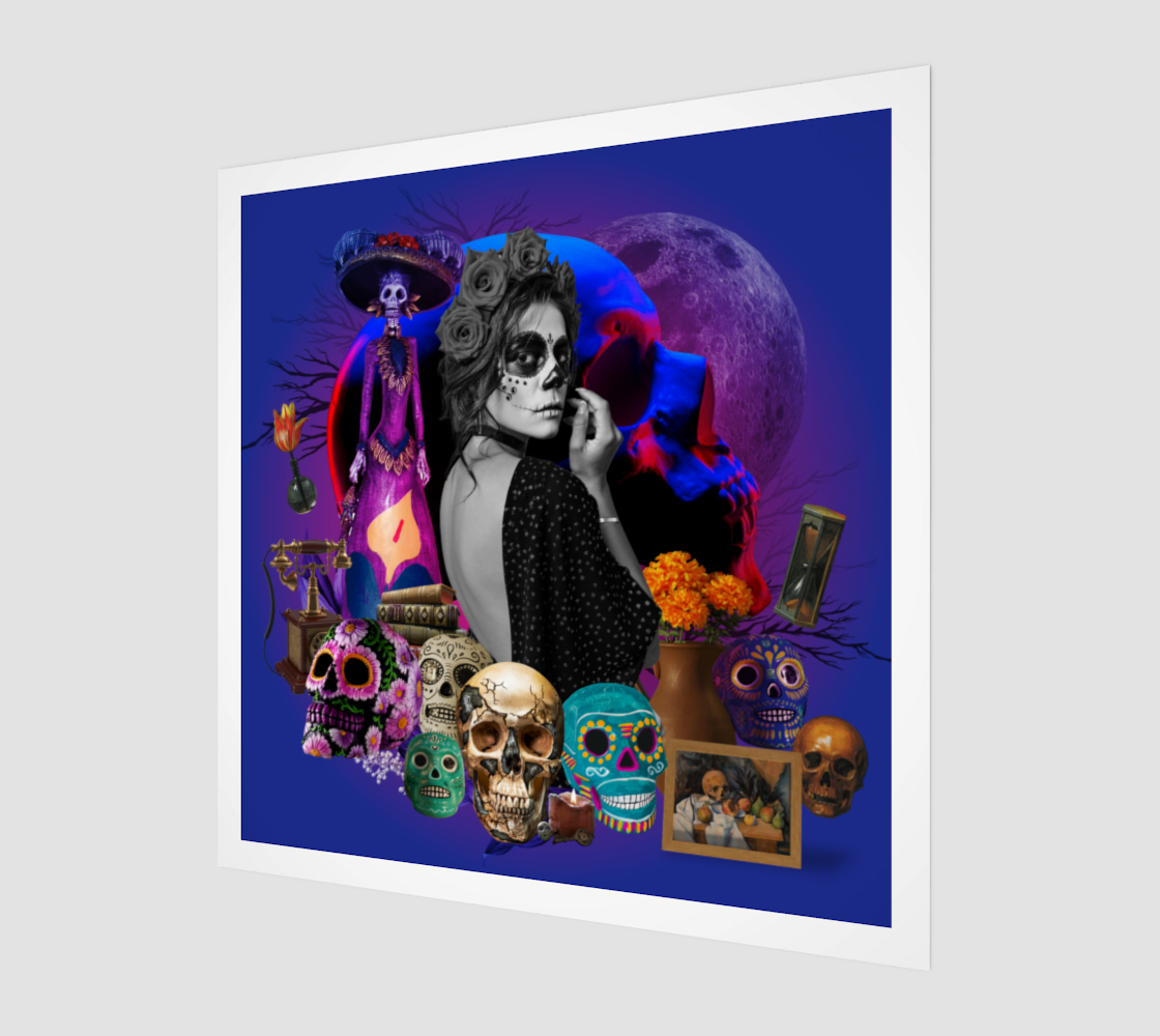 Side view print of the Skulls Art Print, highlighting the original digital artwork of skulls