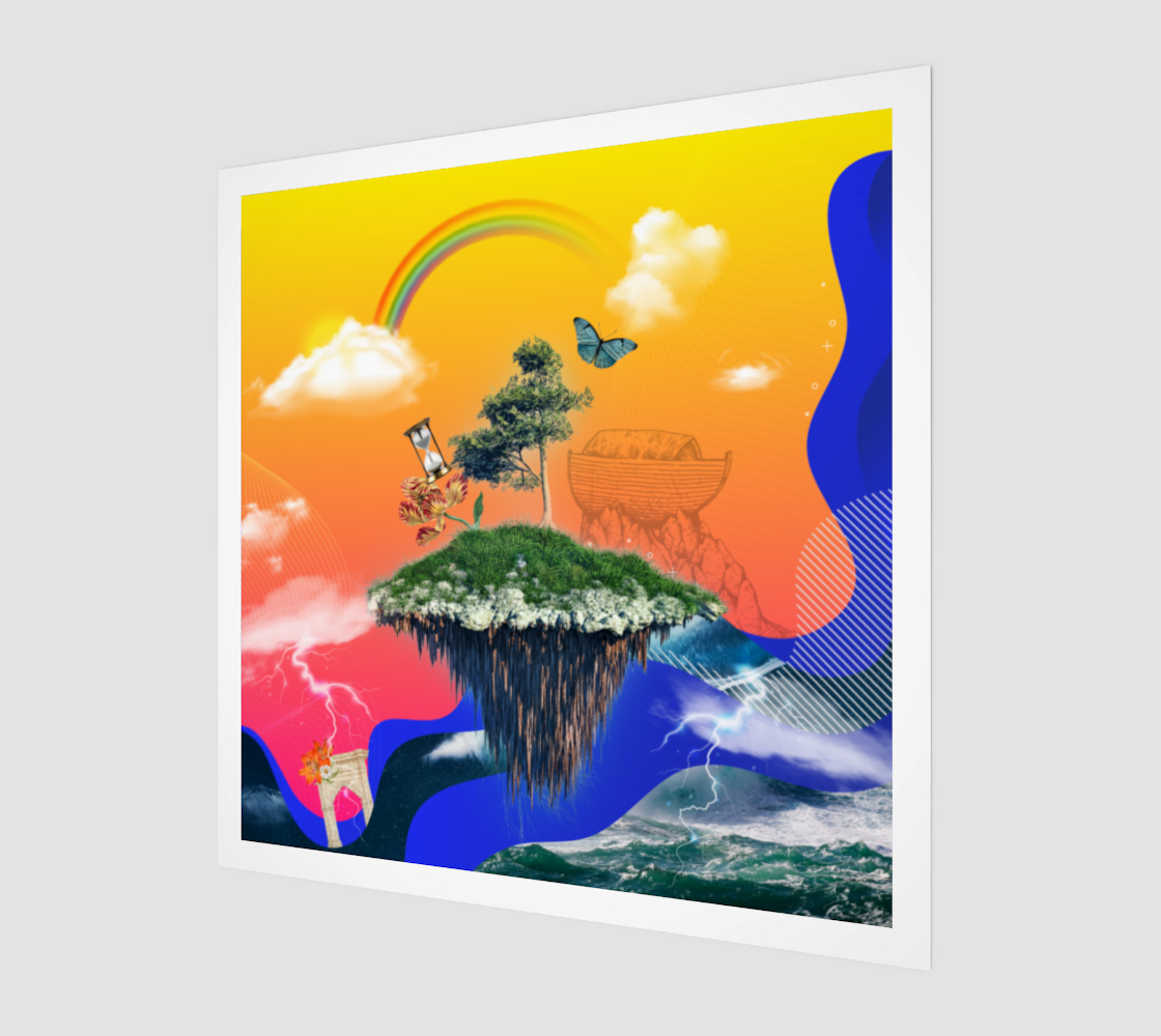 Side view print of The Flood Art Print, highlighting the intricate details and original digital artwork of a flood