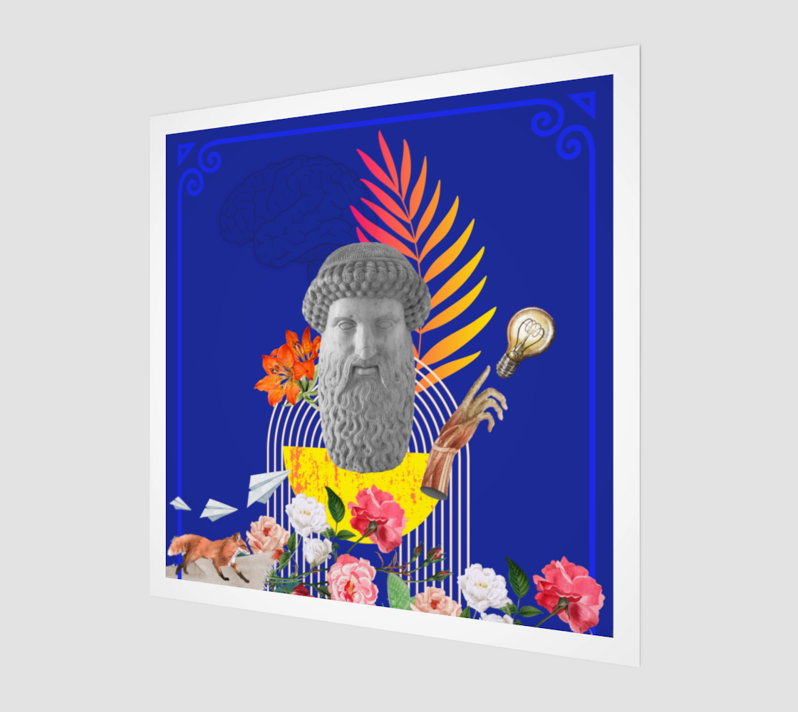 Side view of The Trickster Art Print with detailed digital artwork illustrating a mischievous character