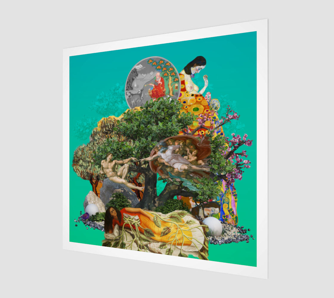 Side view print of the Trees Art Print showing detailed digital artwork of trees with connections to life.