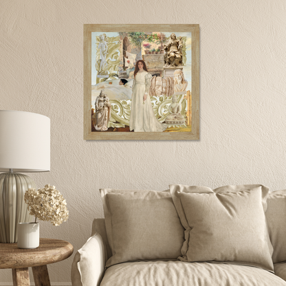 Framed Beige Art Print on wall, a timeless and inviting original digital artwork, perfect for enhancing any room's ambiance