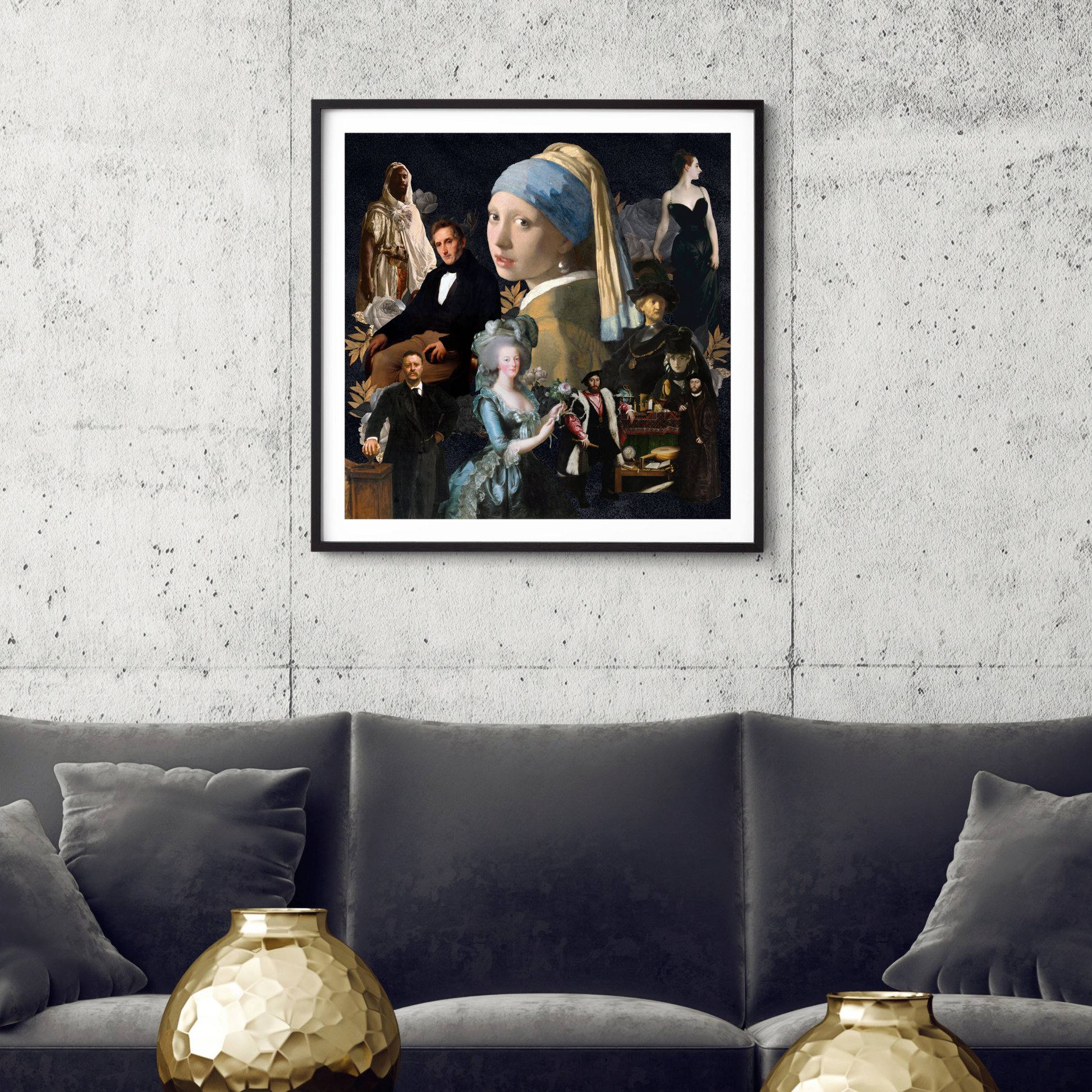 Framed Black Art Print on wall, a refined, powerful orignal digital print that brings elegance and boldness to any space.