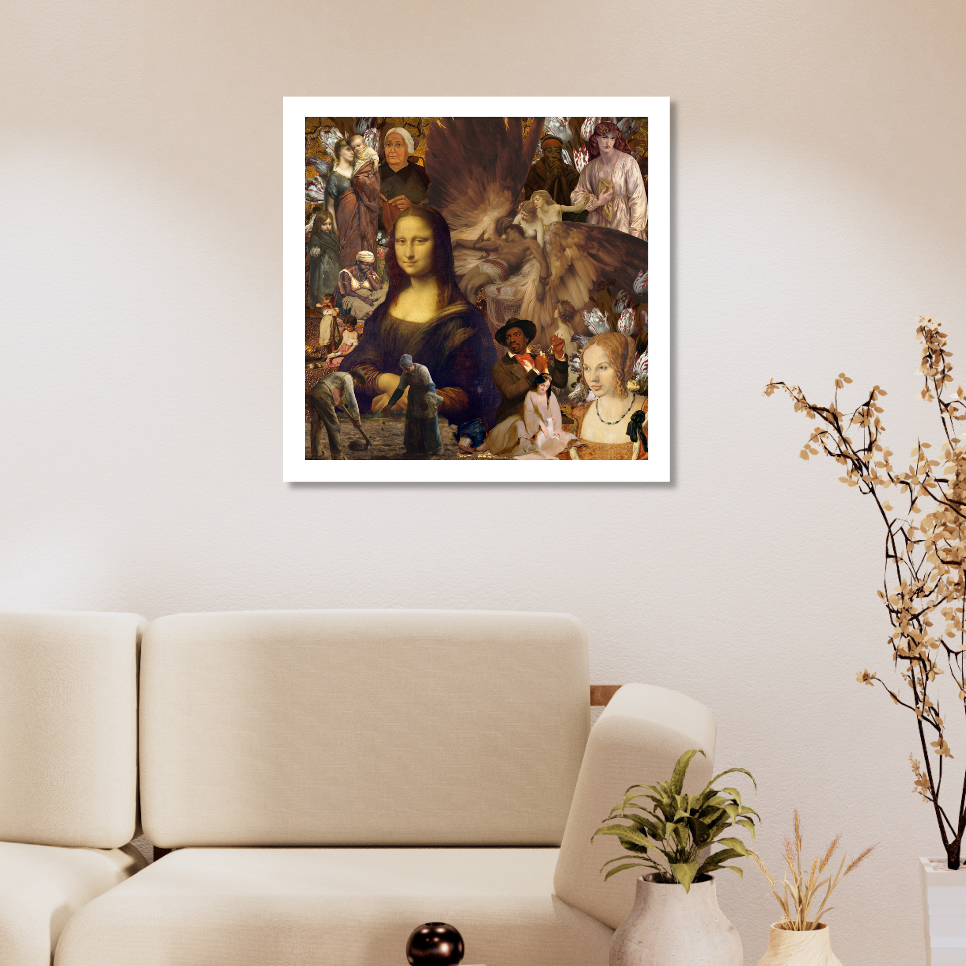 Brown Art Print on wall, a warm, earthy tones creating a calming atmosphere in a modern living room