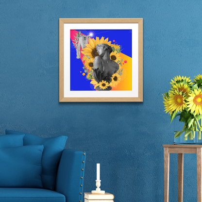 Framed Clytie Art Print hanging on the wall of a modern home, featuring high-quality digital artwork of Clytie, adding a refined and elegant touch to the decor.