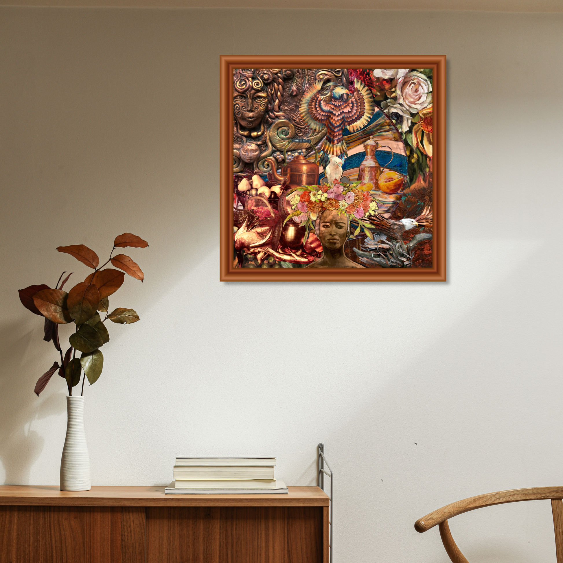 Framed Copper Art Print in a warm home ambiance, seamlessly combining earthy hues with refined elegance.