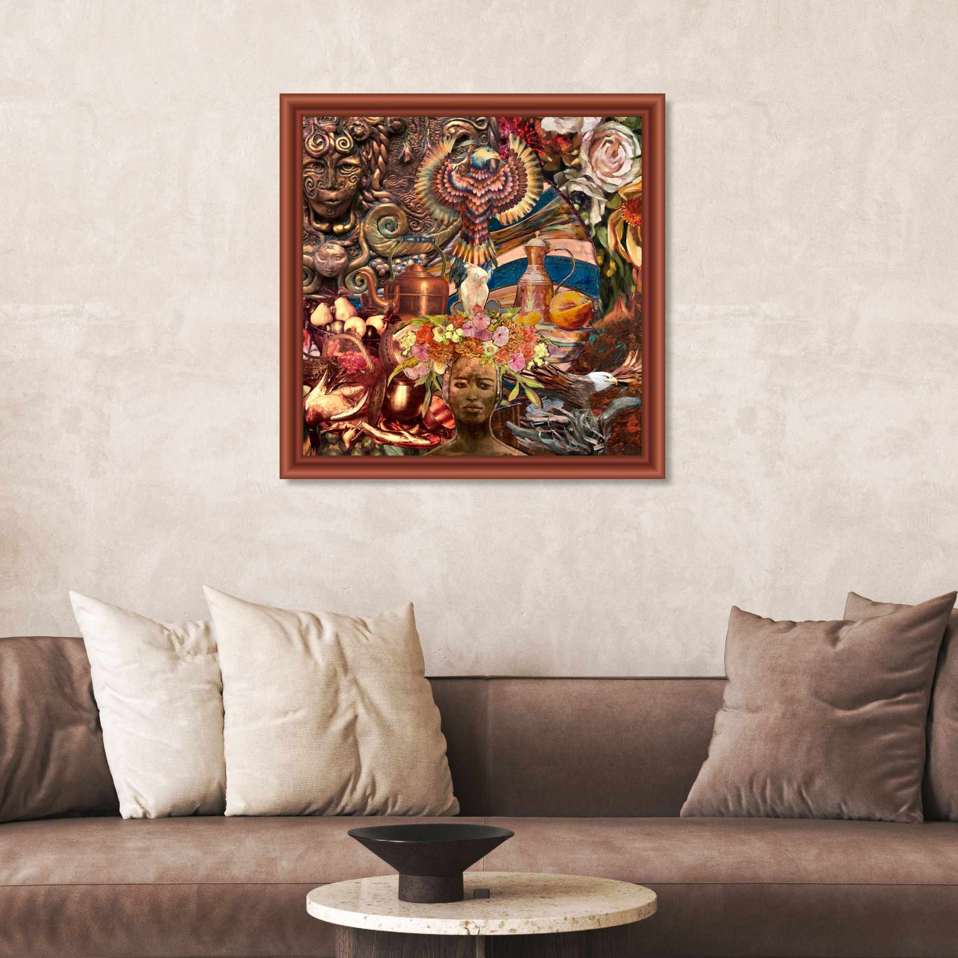Framed Copper Art Print in a cozy home setting, blending earthy tones with stylish elegance