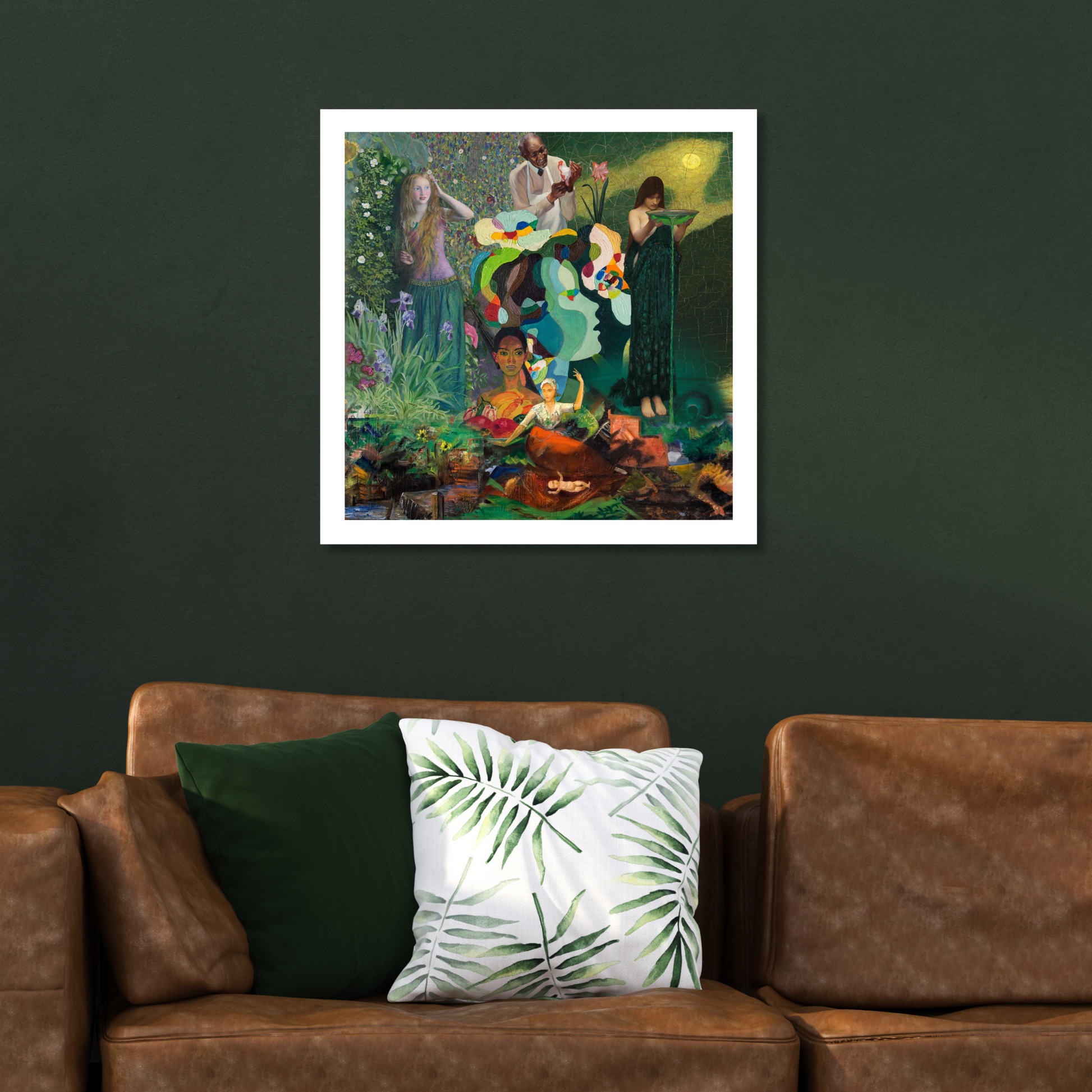 Green Art Print wall decor, a vibrant nature-inspired digital artwork in a modern home setting.