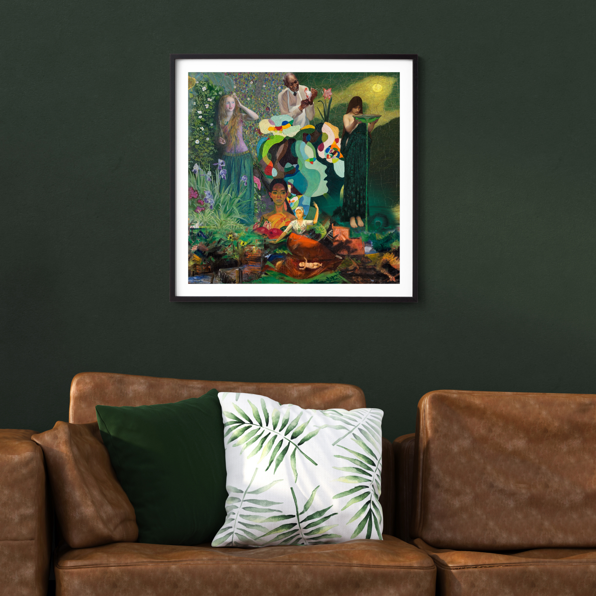Framed Green Art Print on wall - elegant, nature-inspired artwork for serene home decor.