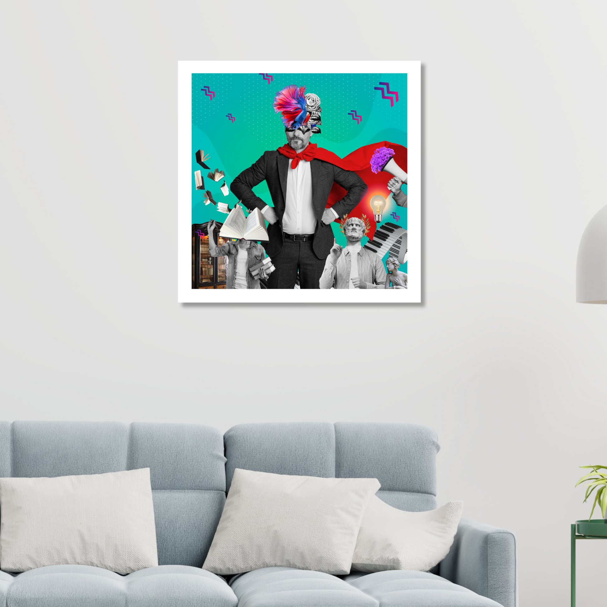Innate Wisdom vs Educated Stupidity art print hanging on a home wall, featuring an engaging digital artwork that highlights the tension between intuition and knowledge.