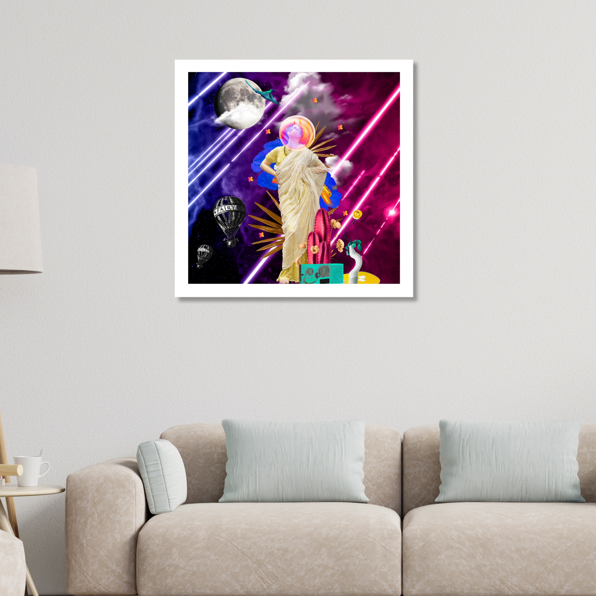 Light vs Darkness Art Print displayed on a wall in a home setting, highlighting the captivating interplay of light and dark, adding depth to the room's decor.