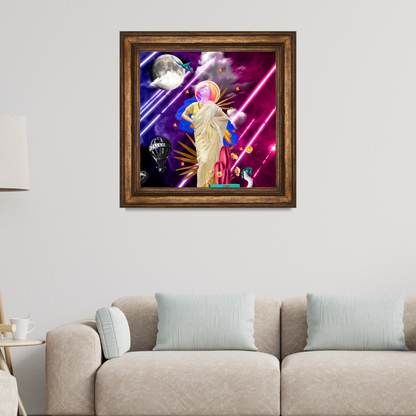 Light vs Darkness Art Print elegantly framed and hung on a wall in a home, emphasizing the artwork's striking contrast