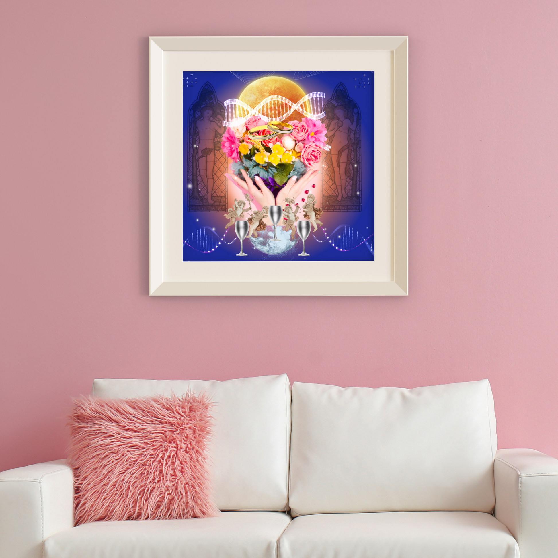 Framed Marriage Art Print in a modern living room. The artwork symbolizes partnership and commitment, enhancing the space with its elegant and meaningful design.