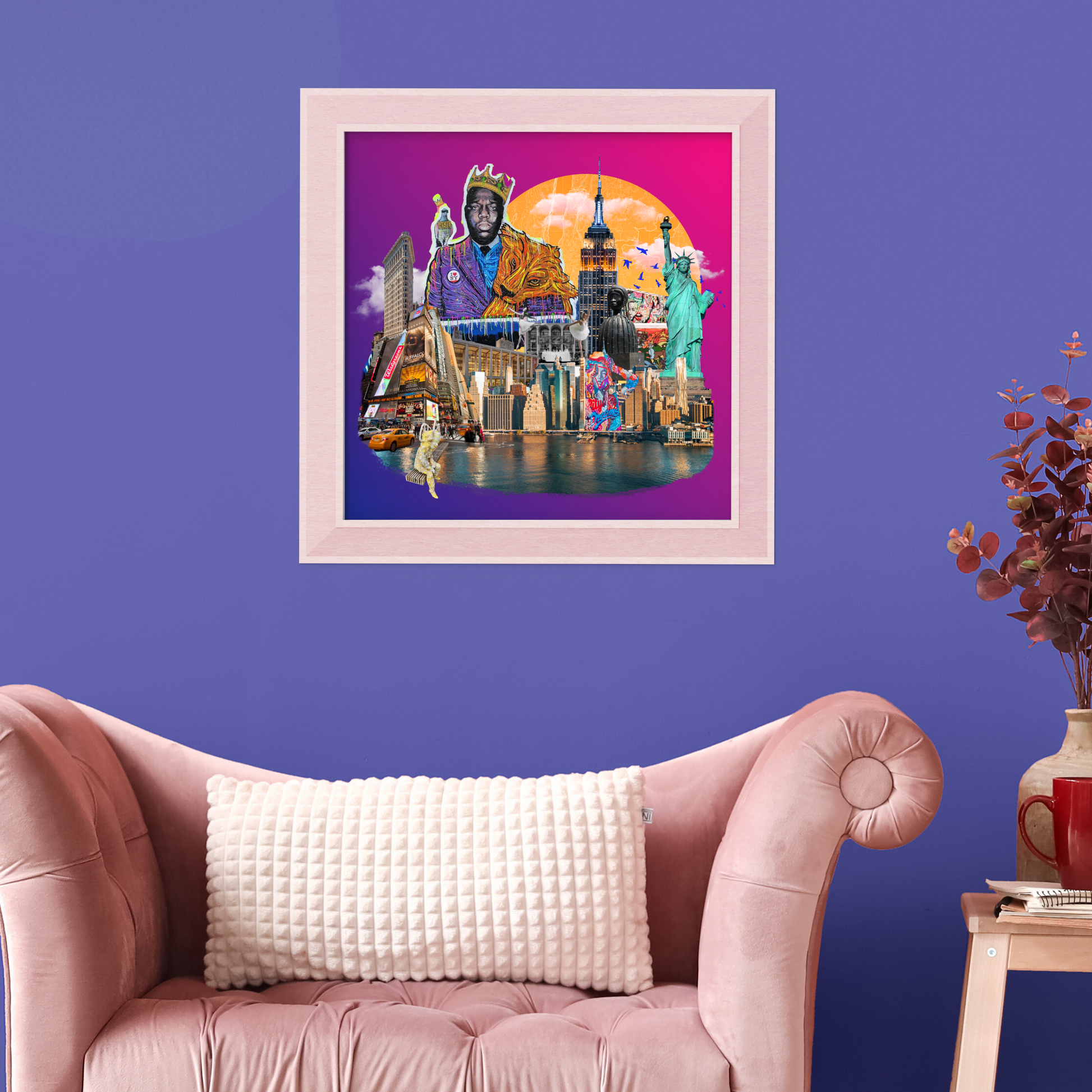 Framed New York City Wall Art capturing the essence of Times Square, Soho street art, the iconic Biggie mural, and Lincoln Center’s cultural landmarks, adding urban charm and artistry to any space.