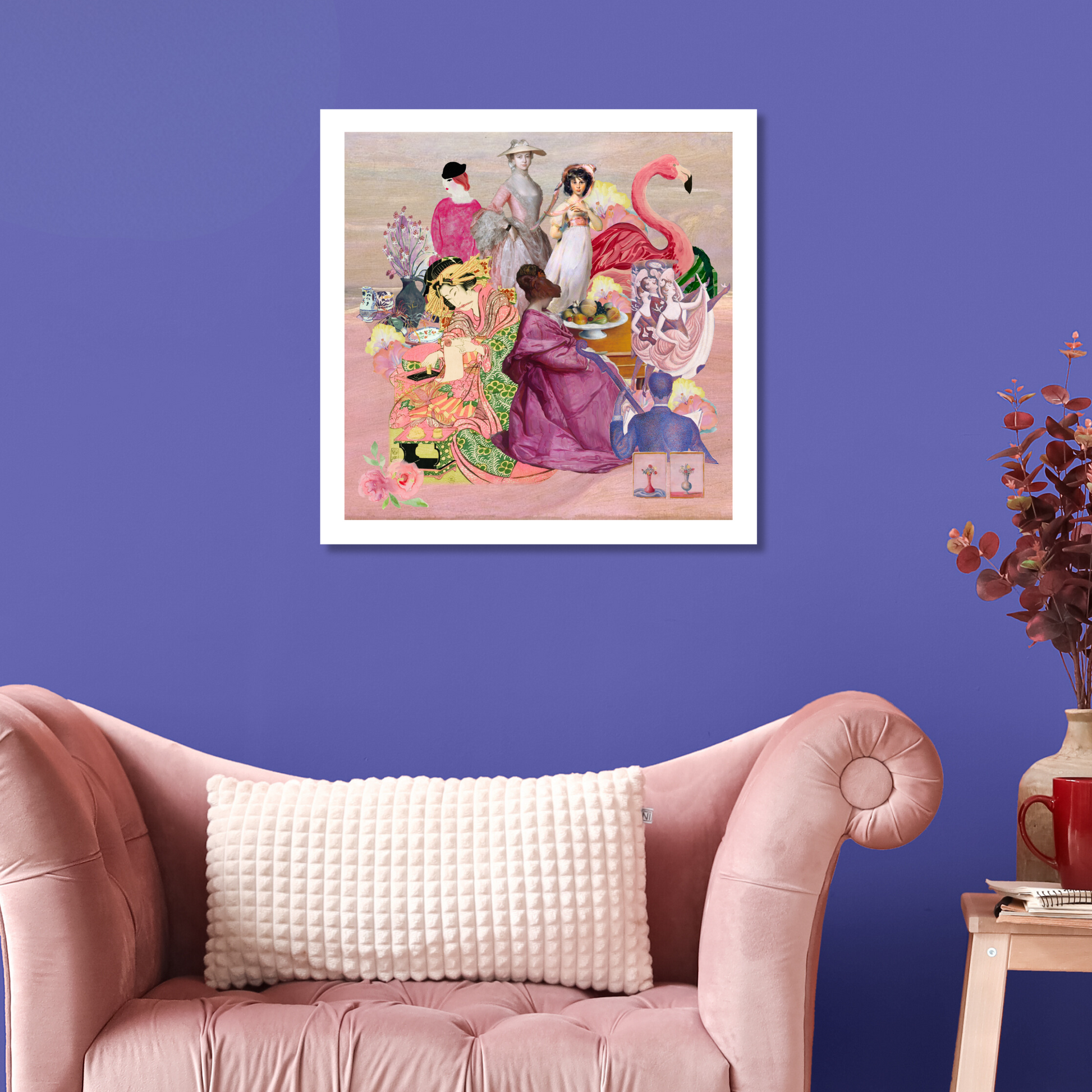 Pink Art Print displayed on a wall, adding a touch of warmth and kindness to any home or office space with its soft pink tones and emotional depth.