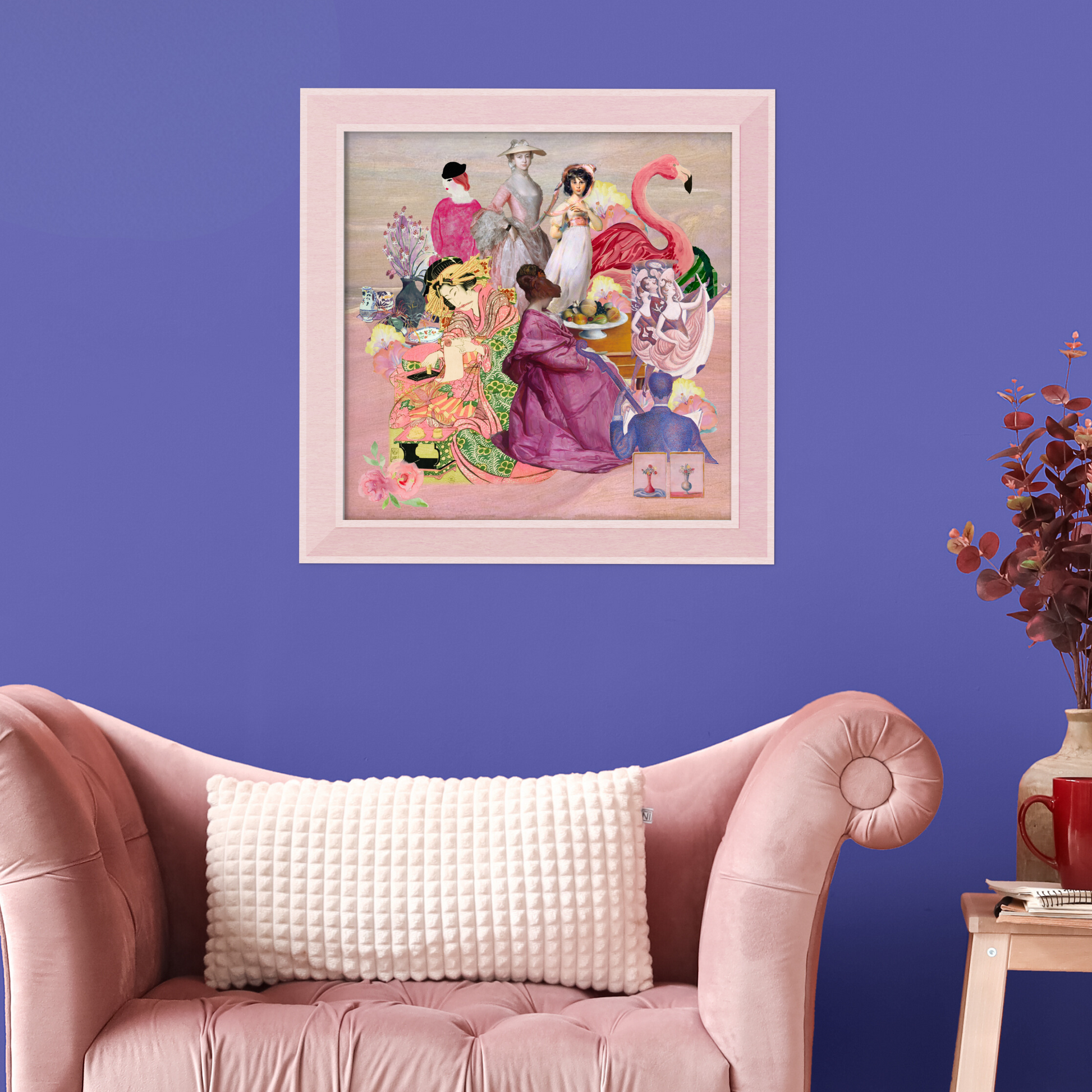 Framed Pink Art Print on a wall, enhancing the room's decor with vibrant, meaningful colors that evoke love, compassion, and hope.
