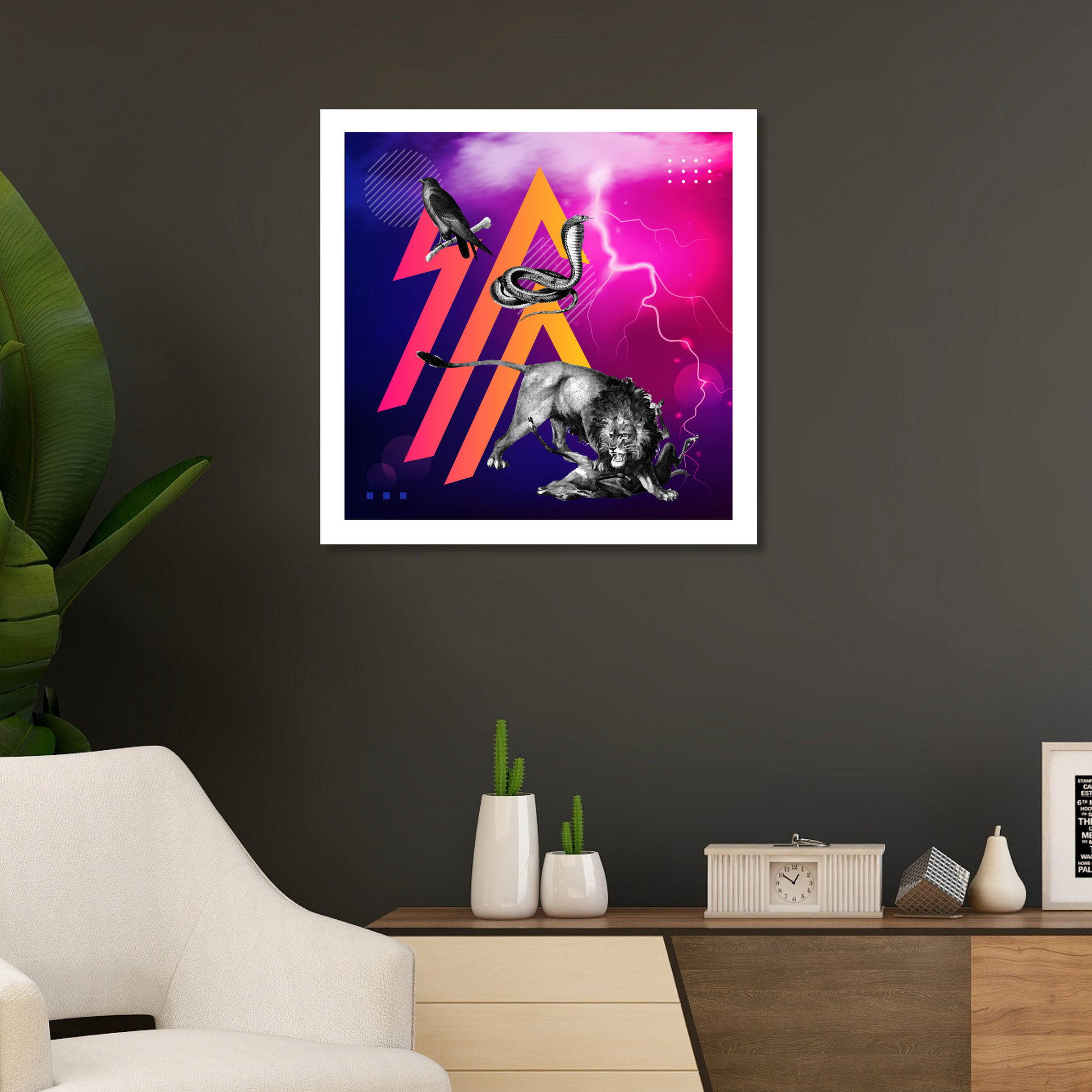 Power Art Print displayed on a wall in a home setting – original wall decor featuring bold digital artwork symbolizing strength.