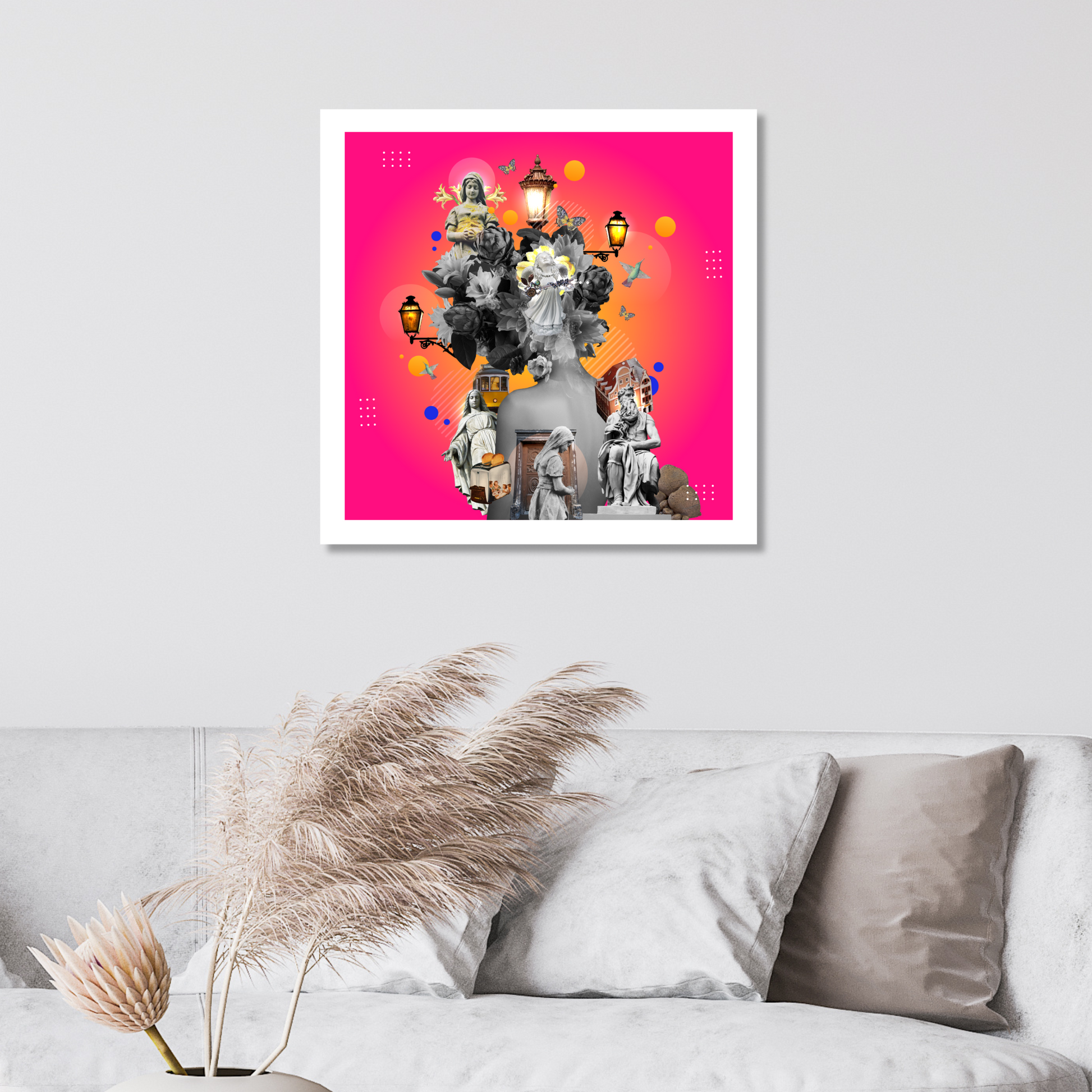 Separation from Parents Art Print displayed on a wall in a stylish home setting, showcasing intricate digital artwork that explores emotional themes of separation and independence.