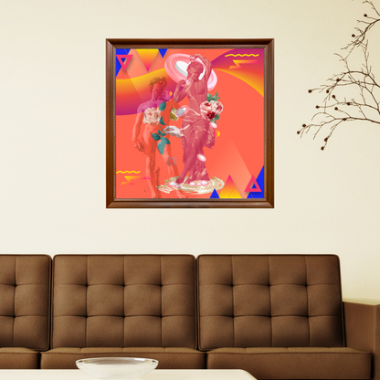 The Anima Art Print framed and hanging on the wall in a cozy home highlighting the beautiful balance of archetypal energies and adding sophistication to the decor.
