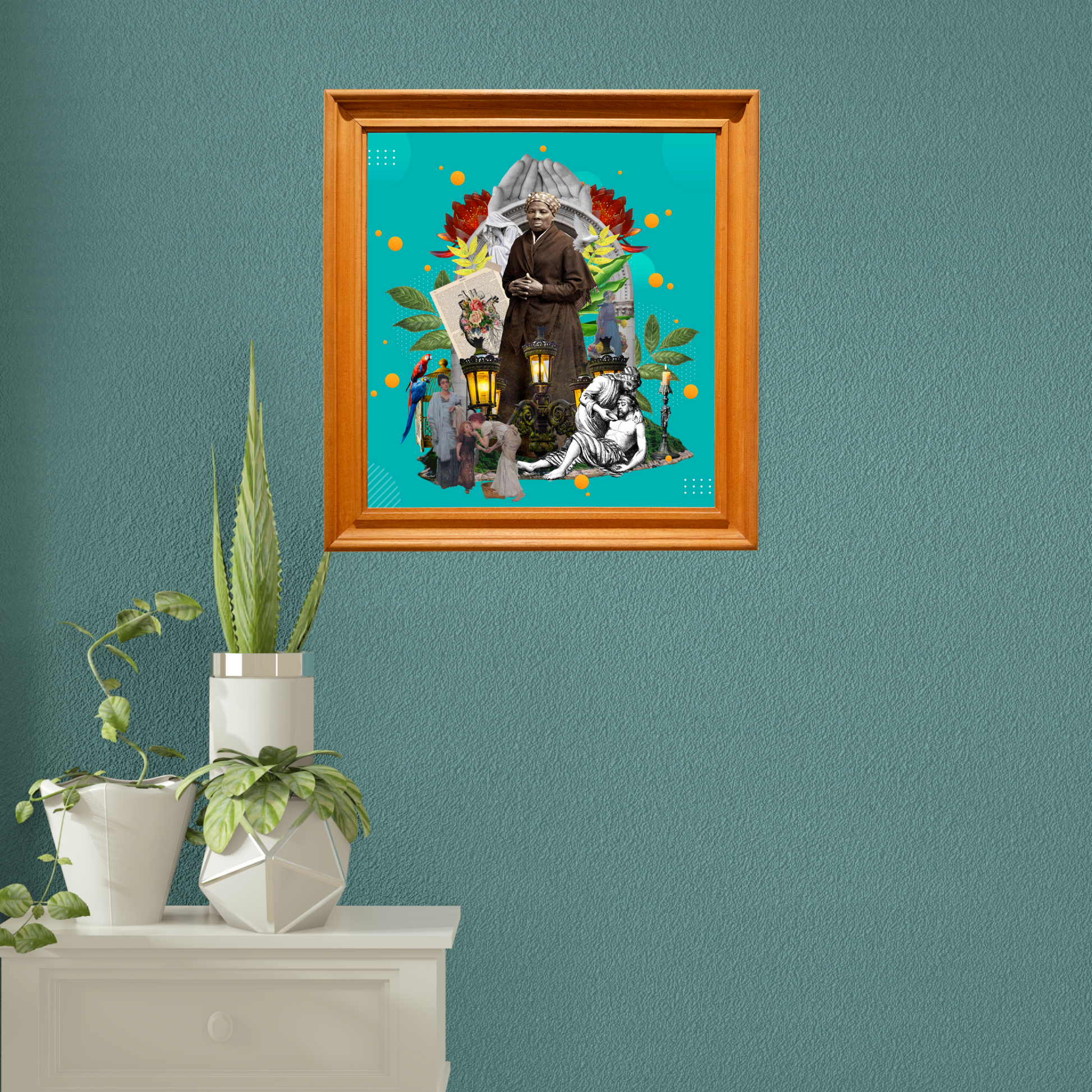 The Caregiver Art Print framed and hanging on the wall – Original archetype art print that adds warmth and inspiration to any room. 