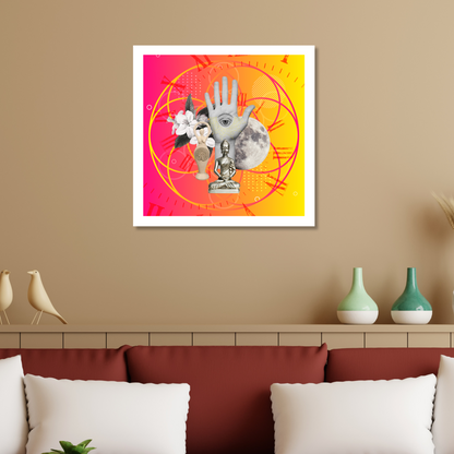 The Circle Art Print hanging on a home wall featuring a circle design, adding elegance to any room.