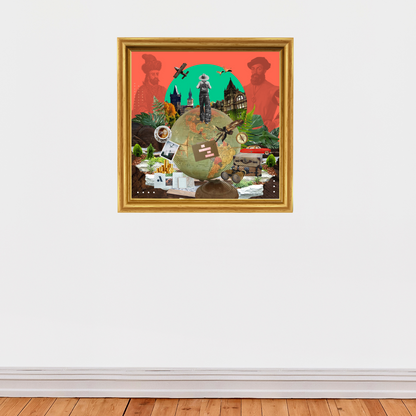 The Earth Explorer Art Print framed and hanging on a wall – Beautiful digital artwork capturing the spirit of exploration