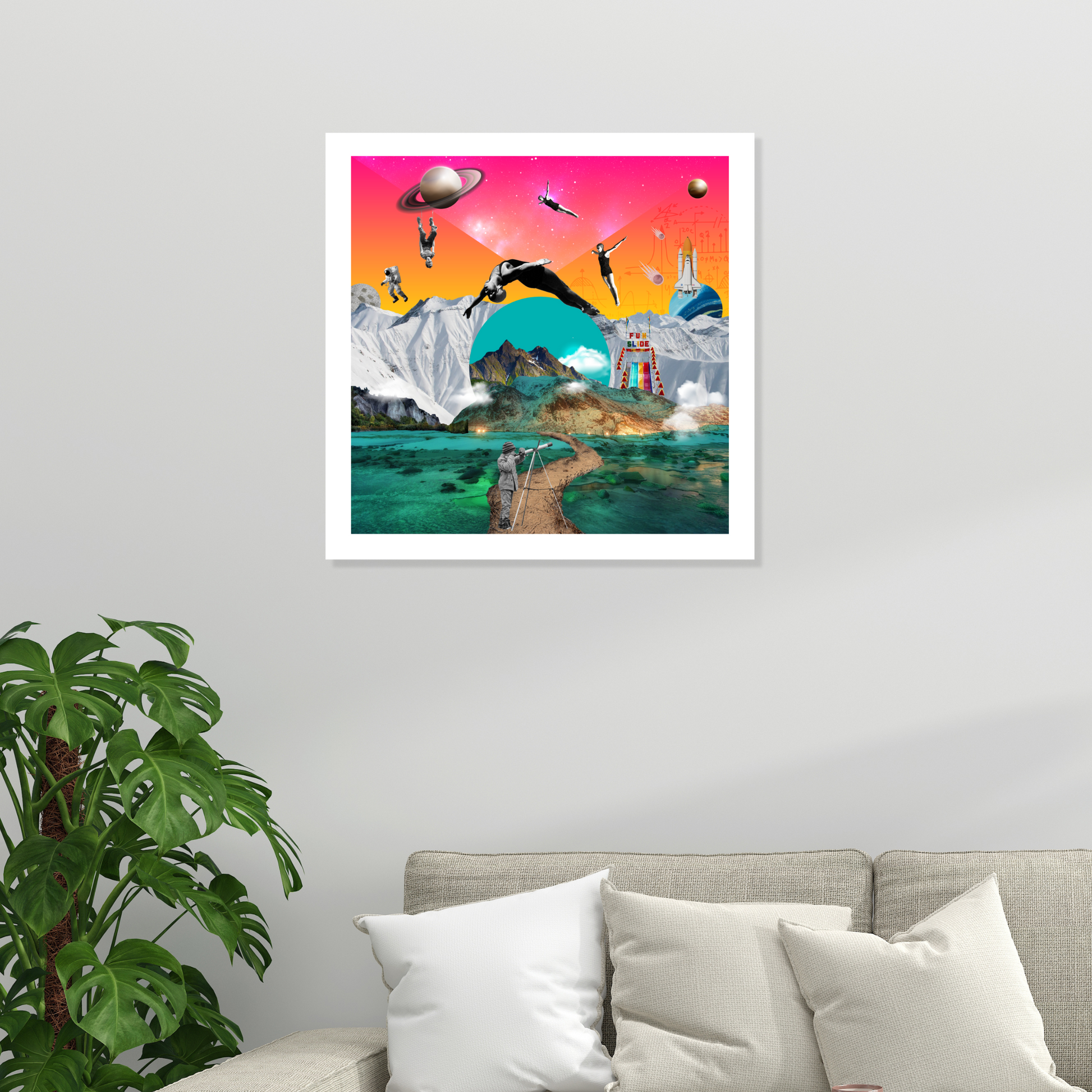 The Explorer Art Print hanging on the wall – an inspiring piece of original wall decor showcasing the archetype of exploration, enhancing home or office spaces.