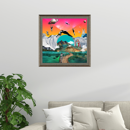 The Explorer Art Print framed and hanging on the wall – unique archetype art print with a powerful exploration theme, perfect for adding elegance to any decor.