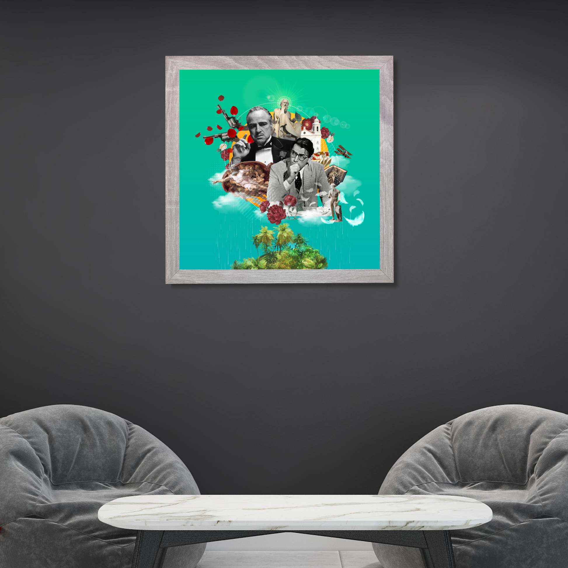 Framed The Father Art Print hanging on the wall of a modern home, featuring high-quality digital artwork with meaningful representations of fatherhood.