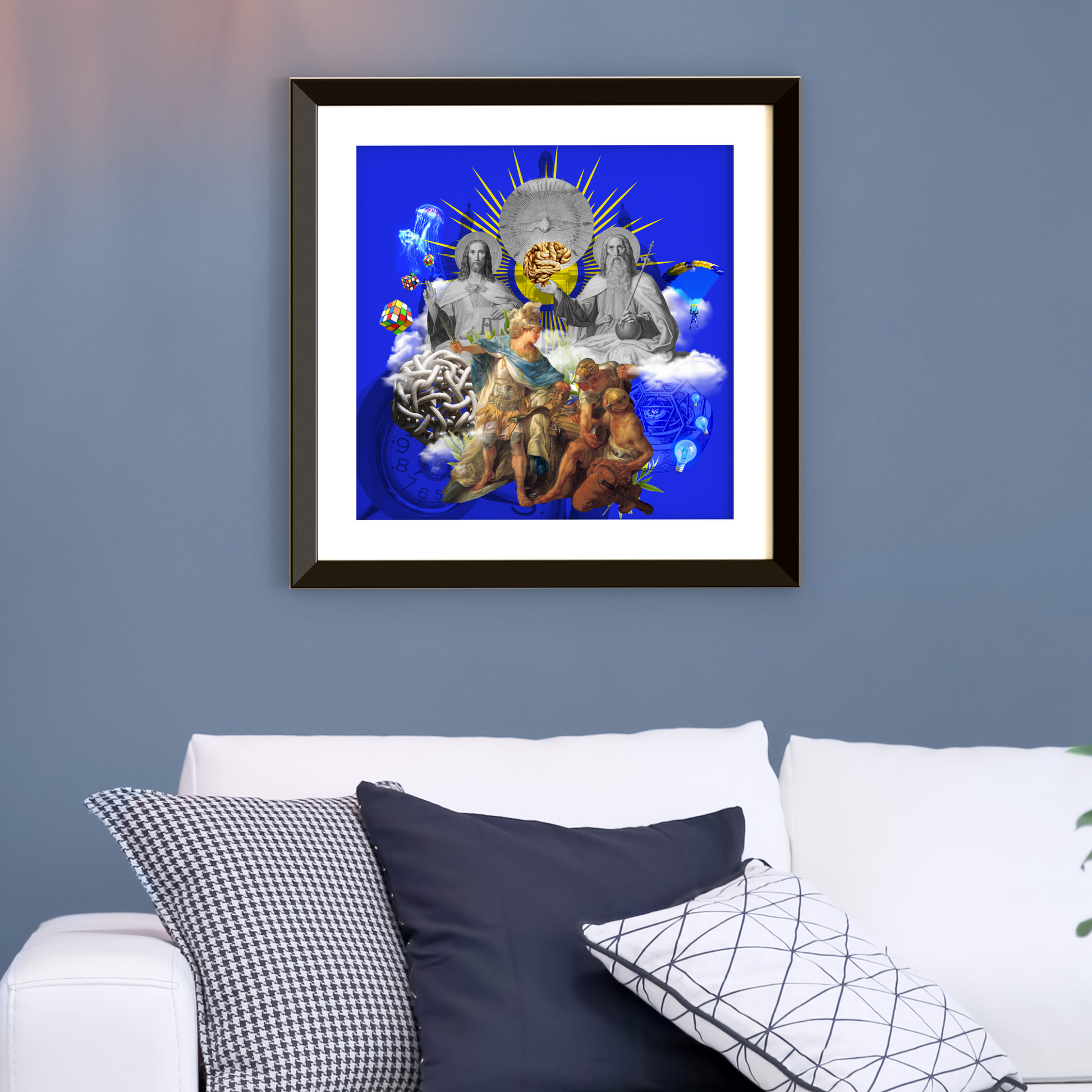 Framed The Gordian Knot Art Print hanging on the wall of a modern home, featuring high-quality digital artwork with a captivating Gordian Knot design, adding intellectual depth to the decor.