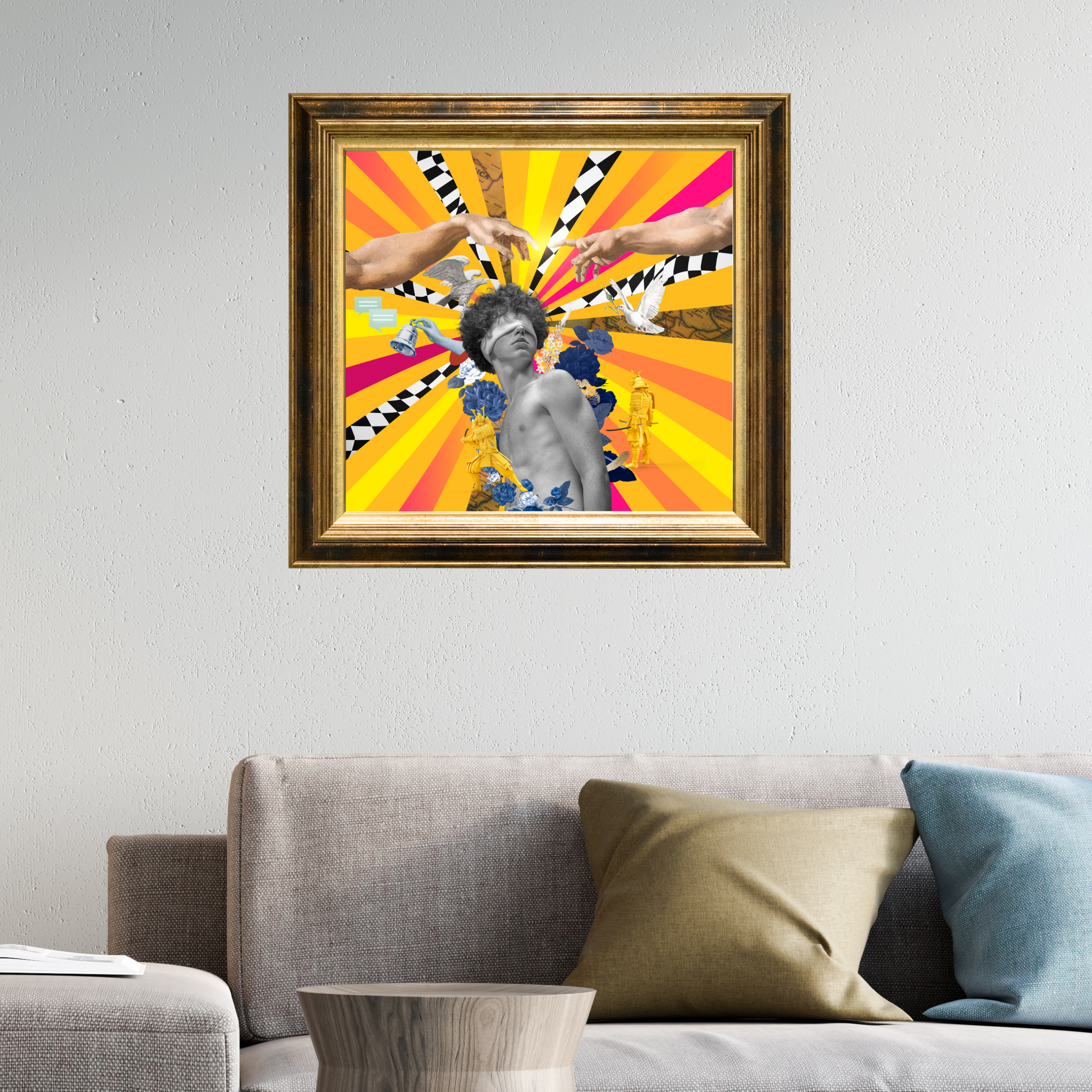 The Initiation Art Print framed and hanging on a home wall – High-quality digital artwork with archetypal themes and elegant framing.