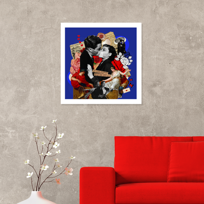 The Lover Art Print hanging on a living room wall, featuring digital artwork that embodies connection and beauty, adding elegant and meaningful decor to the home.