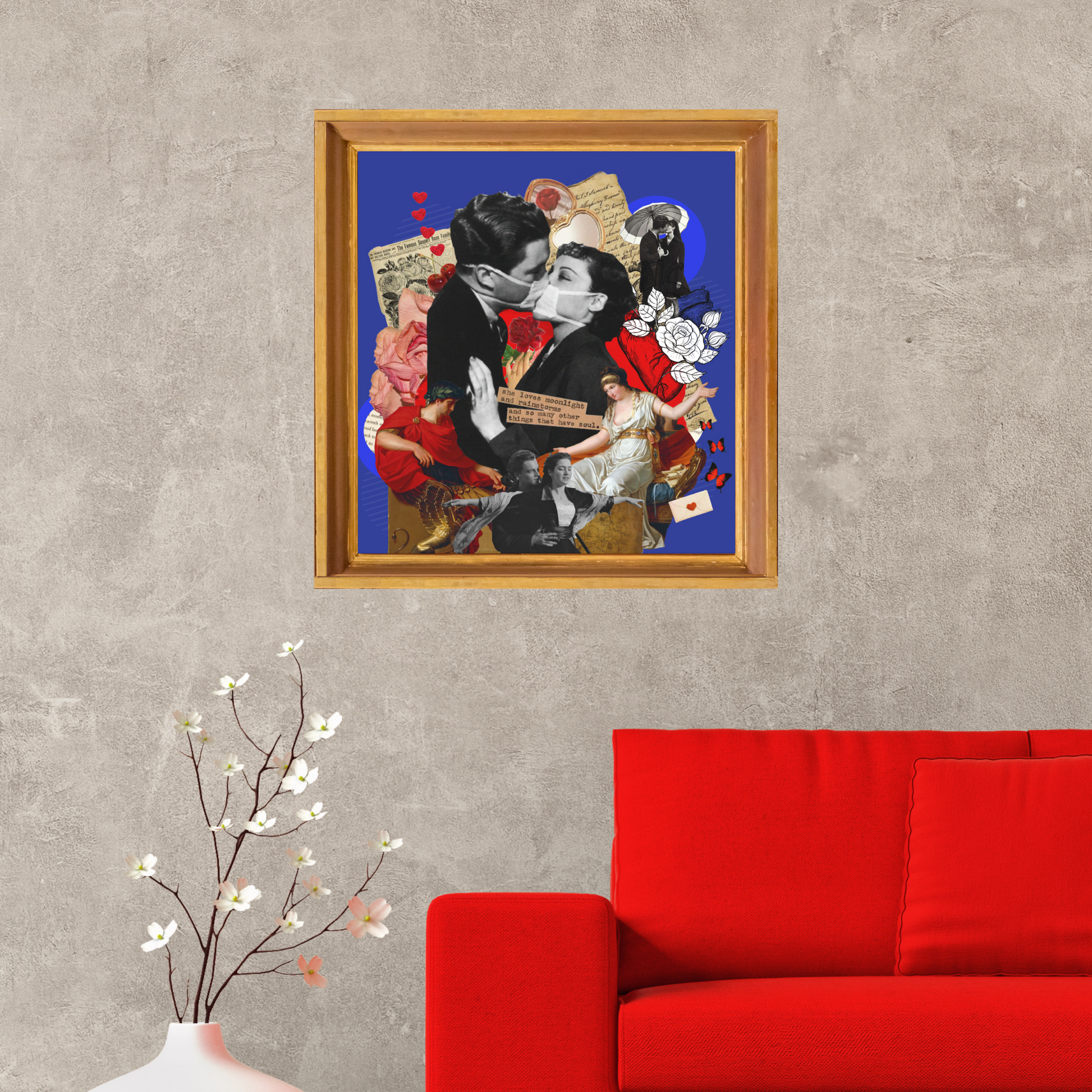 Framed Lover Art Print on a home office wall, showcasing detailed digital artwork and archetype symbolism, adding sophistication to the decor.