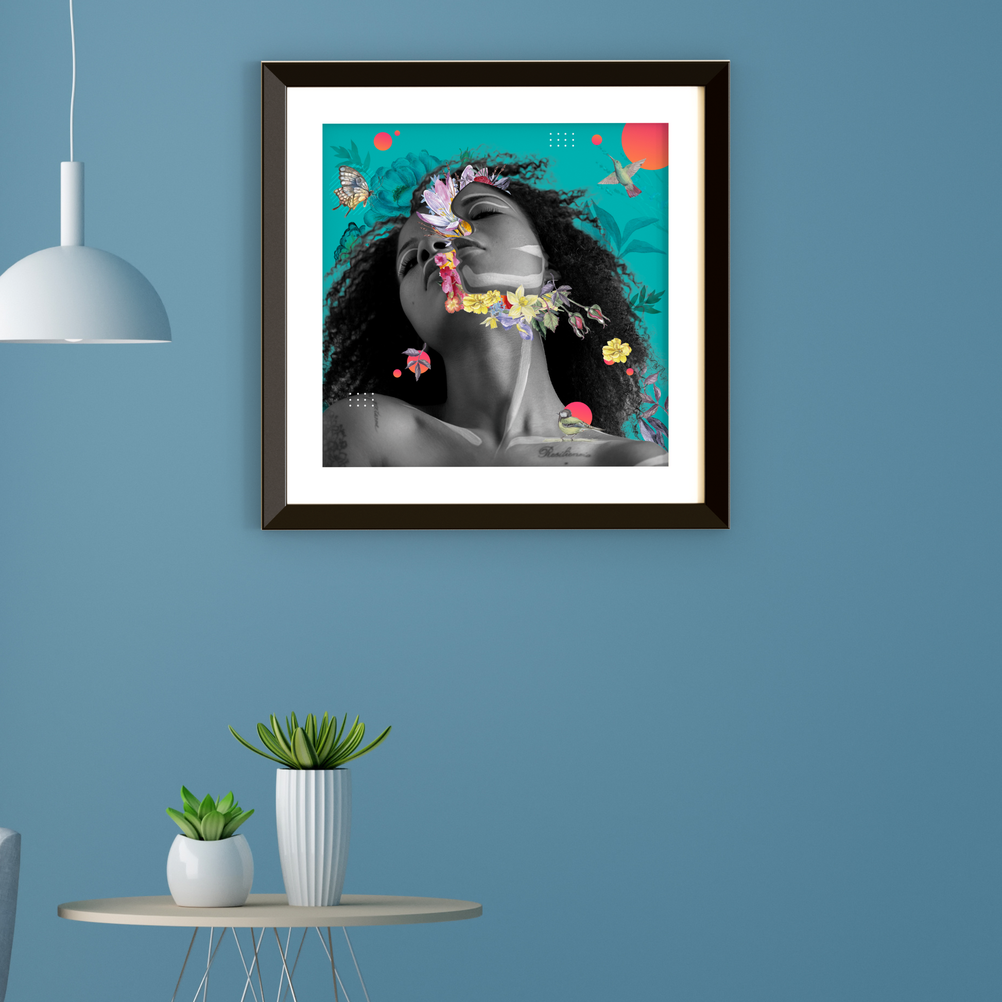 The Persona Art Print framed and hung on a wall in a home. This high-quality digital artwork delves into the concept of self-presentation.