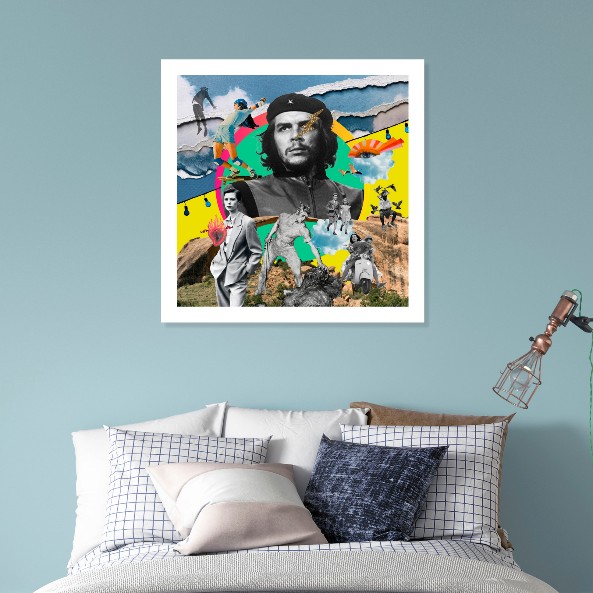 The Rebel Art Print displayed on a living room wall, showcasing its powerful digital artwork. 