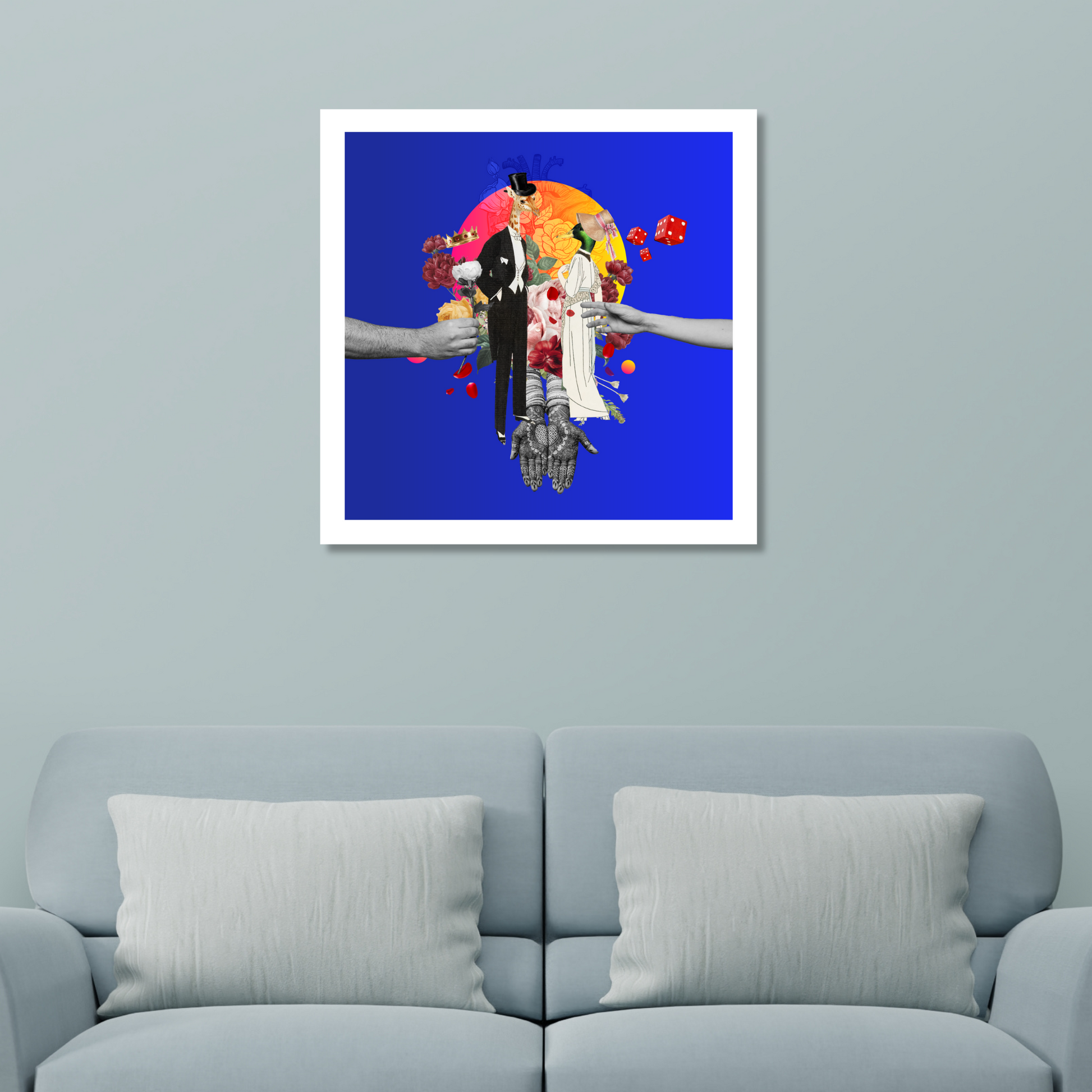 The Ritual Art Print displayed on a wall in a stylish home, featuring digital artwork that enhances the space with its ceremonial elegance and artistic depth.