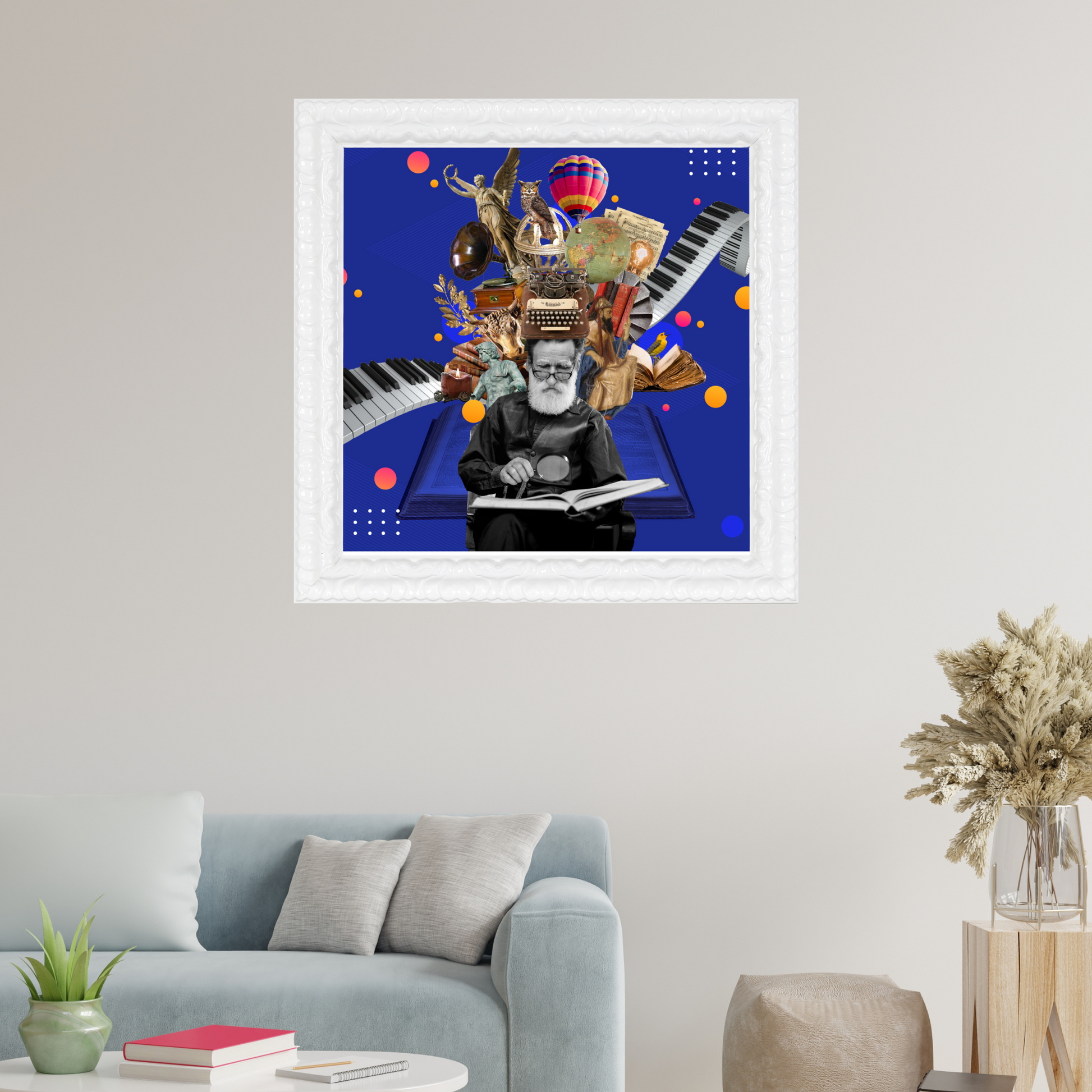 The Sage Art Print framed and hung on a wall in a home. This high-quality digital artwork illustrates the Sage archetype
