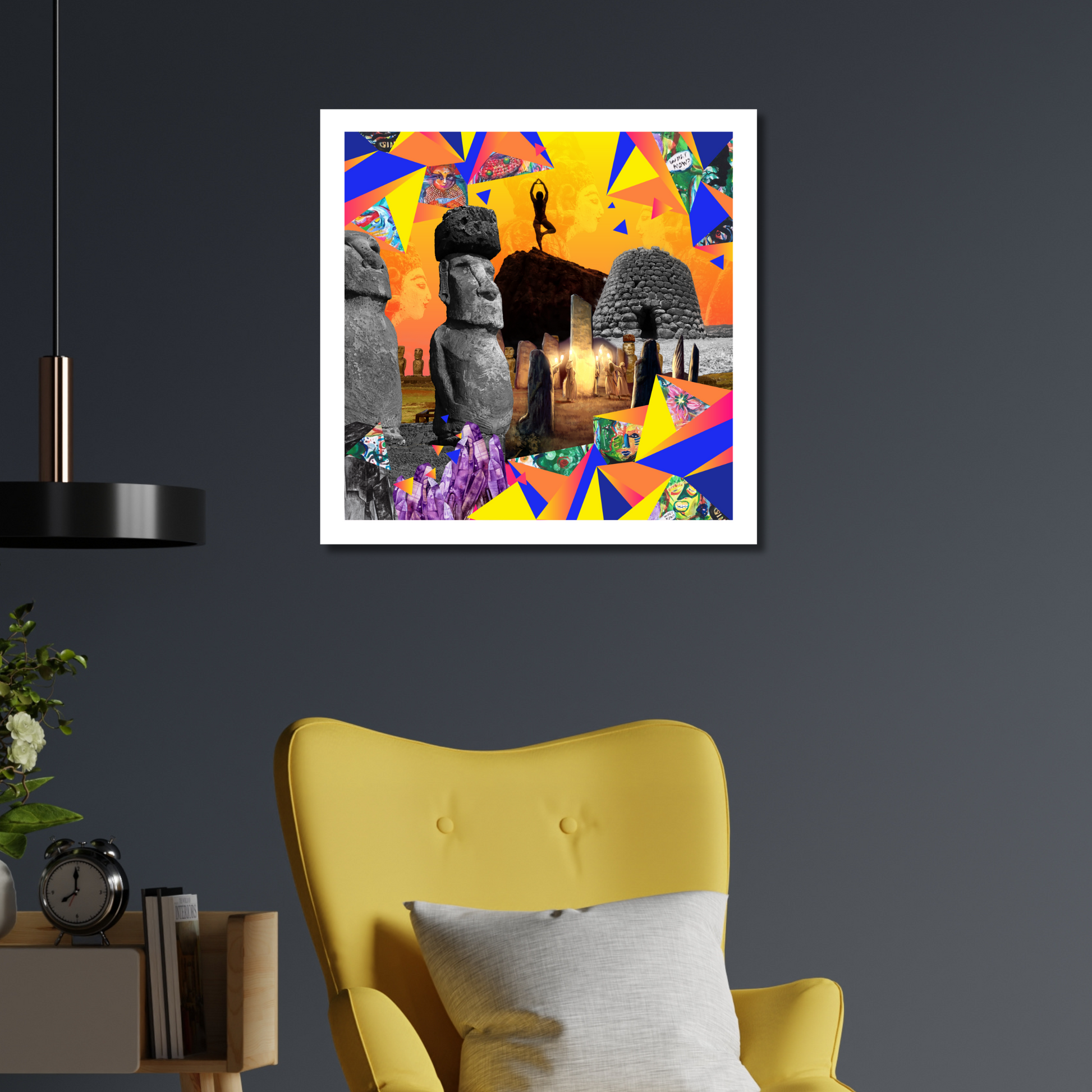 Stones Art Print displayed on a wall in a modern home, featuring striking digital artwork of various stones that enhances the space with its natural beauty and artistic sophistication.