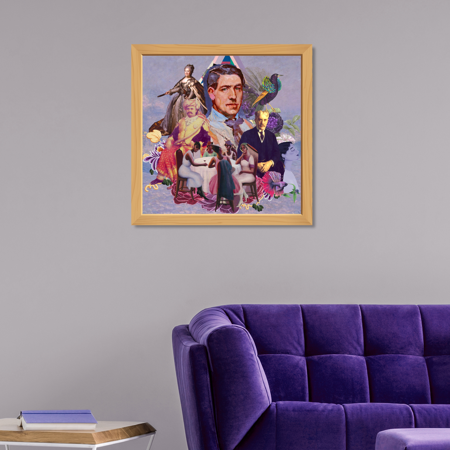 Framed Violet Art Print adorning a room wall, adding a refined touch of purple and embodying spiritual significance.