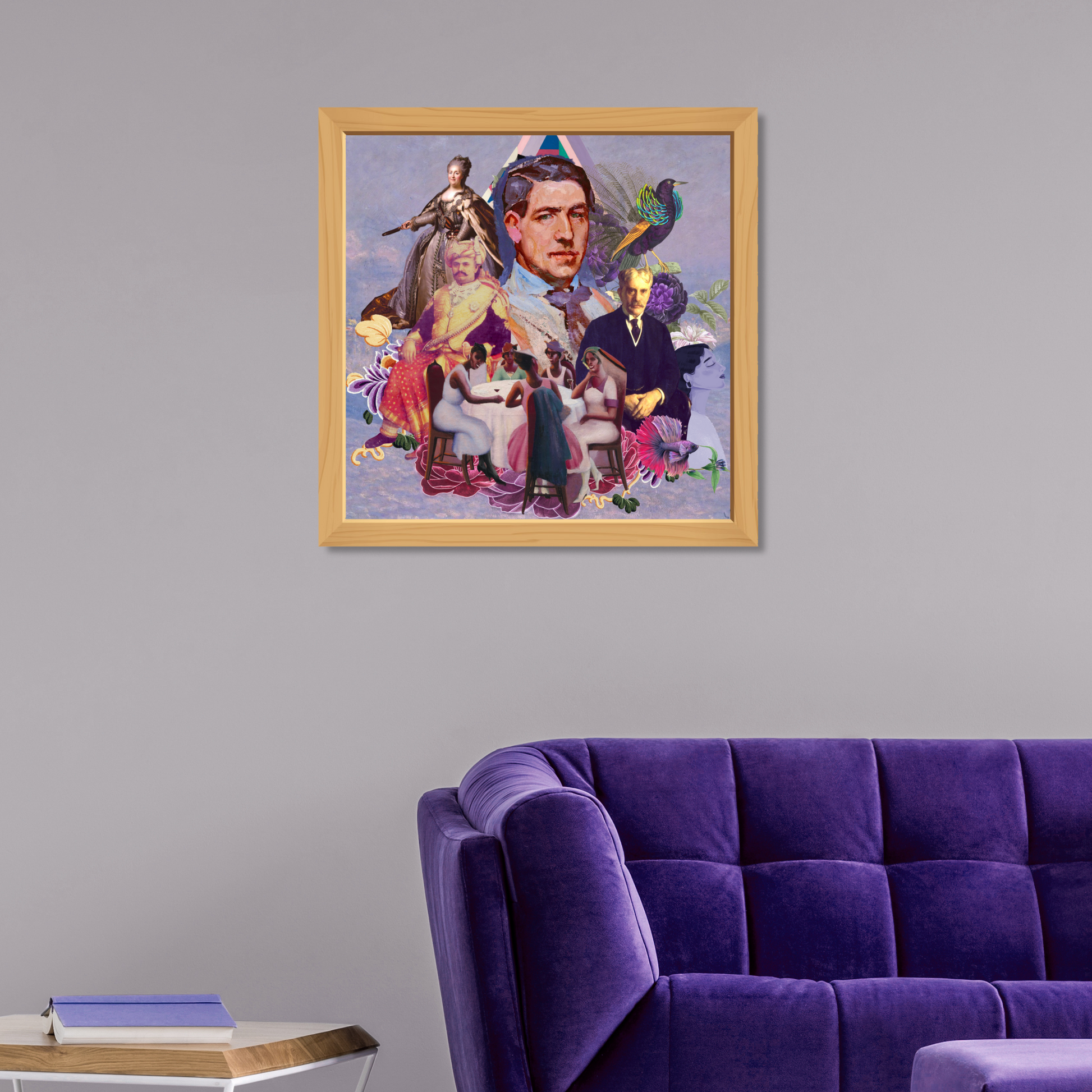 Framed Violet Art Print adorning a room wall, adding a refined touch of purple and embodying spiritual significance.